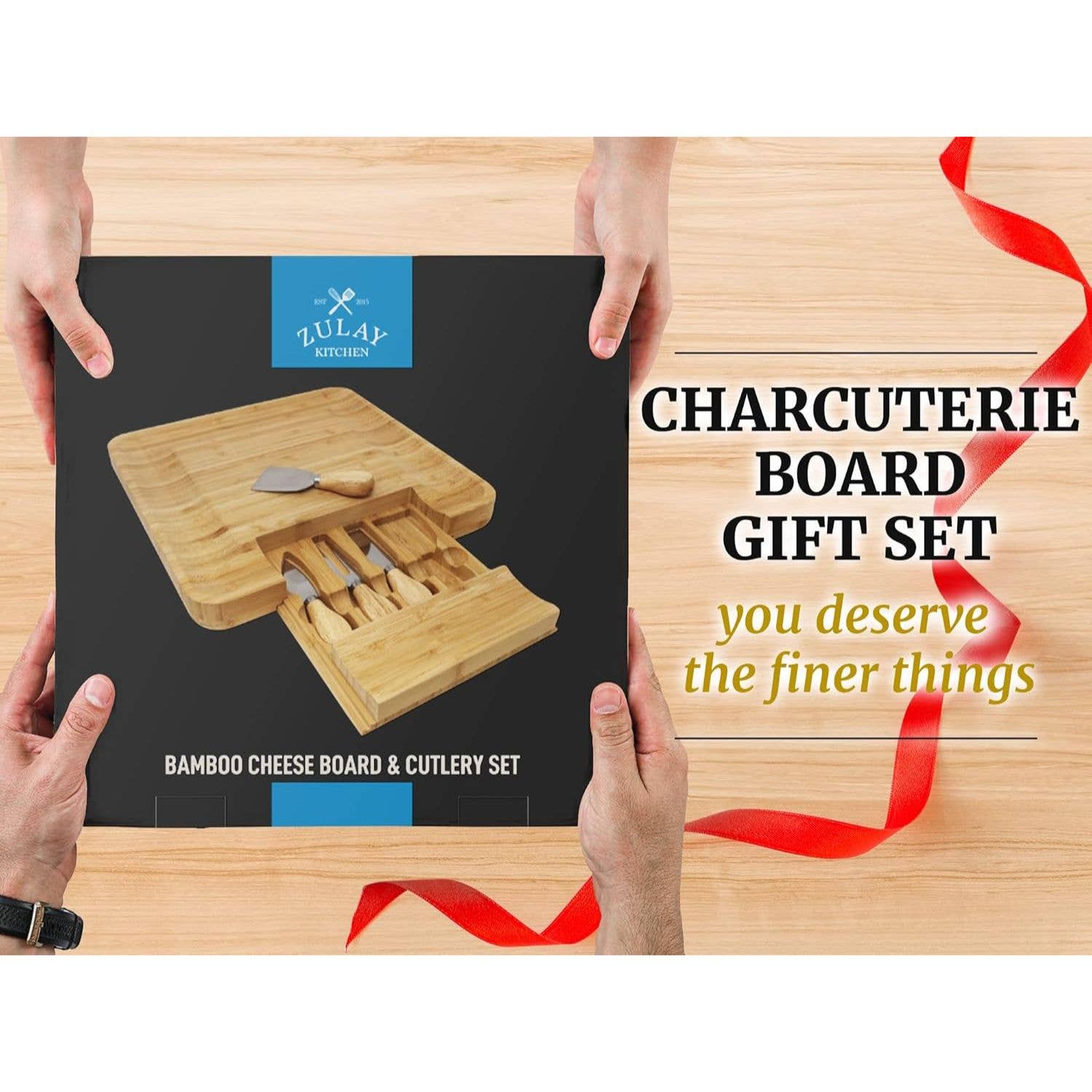 Bamboo Cheese Board with Cutlery & Drawer
