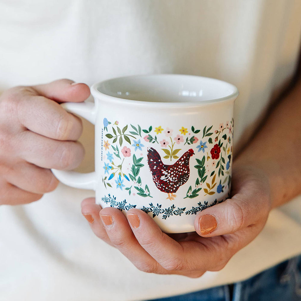 Chickens Folk Floral Mug