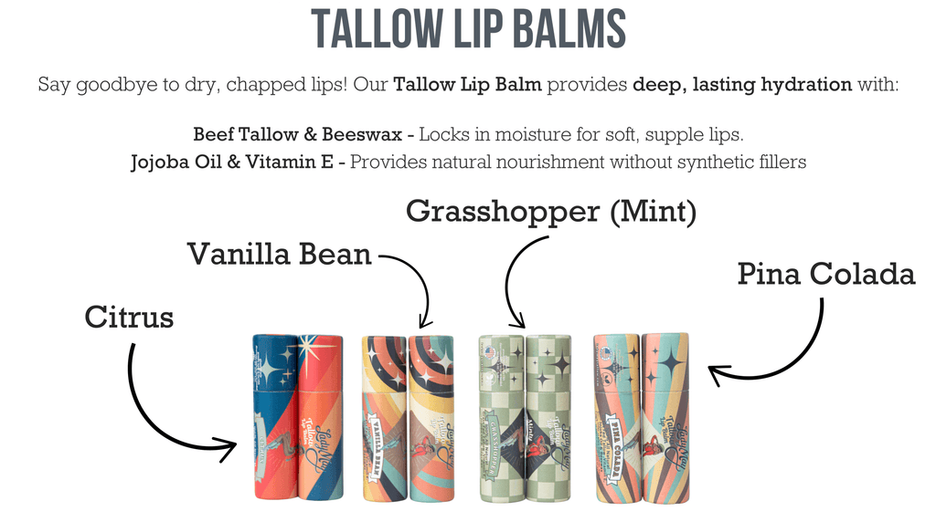Tallow Lip Balm - Natural Beef Tallow Lip Moisturizer with Beeswax & Jojoba Oil