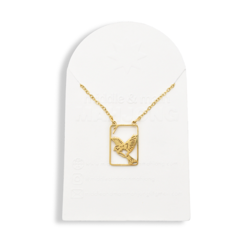 Mahjong Necklace, One Bam Bird Filigree Sparrow