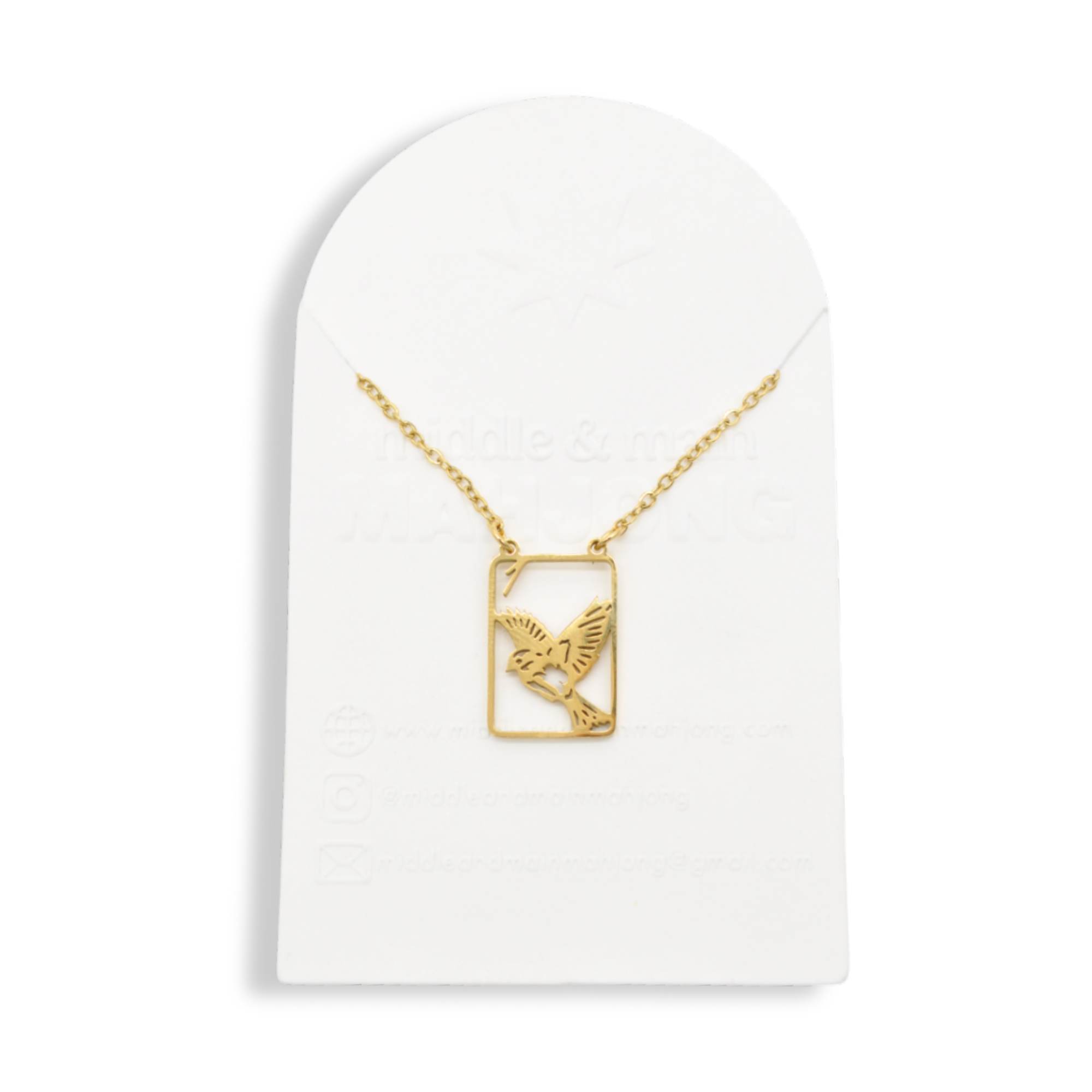 Mahjong Necklace, One Bam Bird Filigree Sparrow