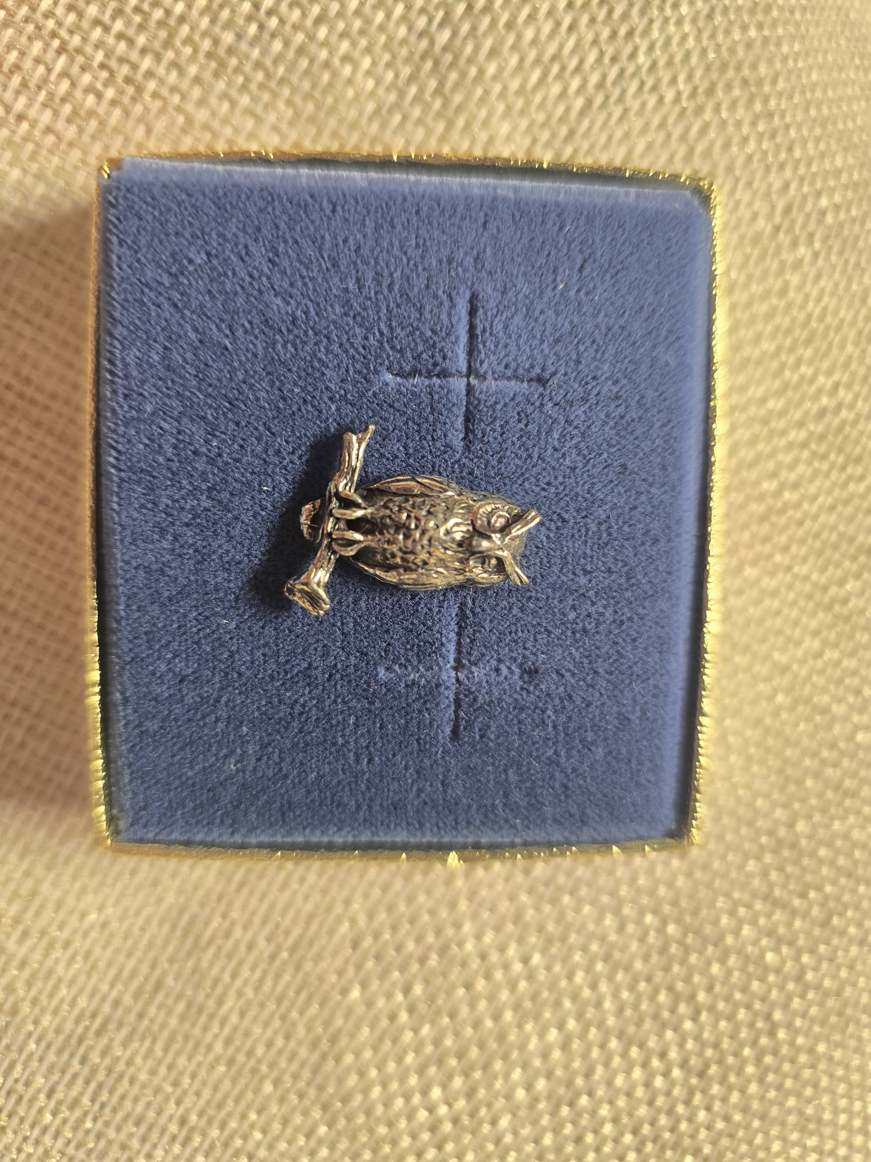 Vintage Silver Tone Owl on Branch Lapel Pin