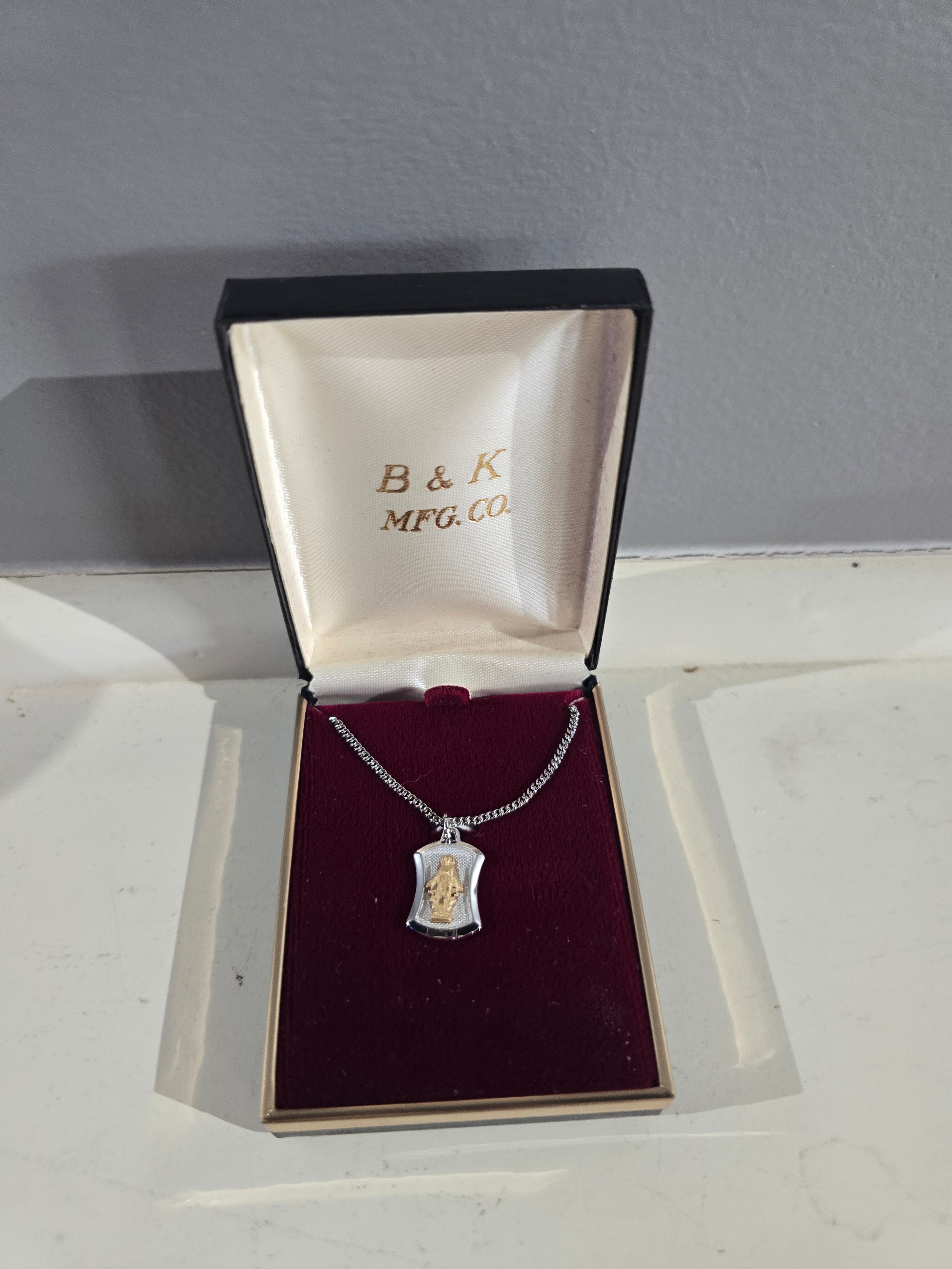 Vintage Two-Tone Shield Miraculous Medal Necklace