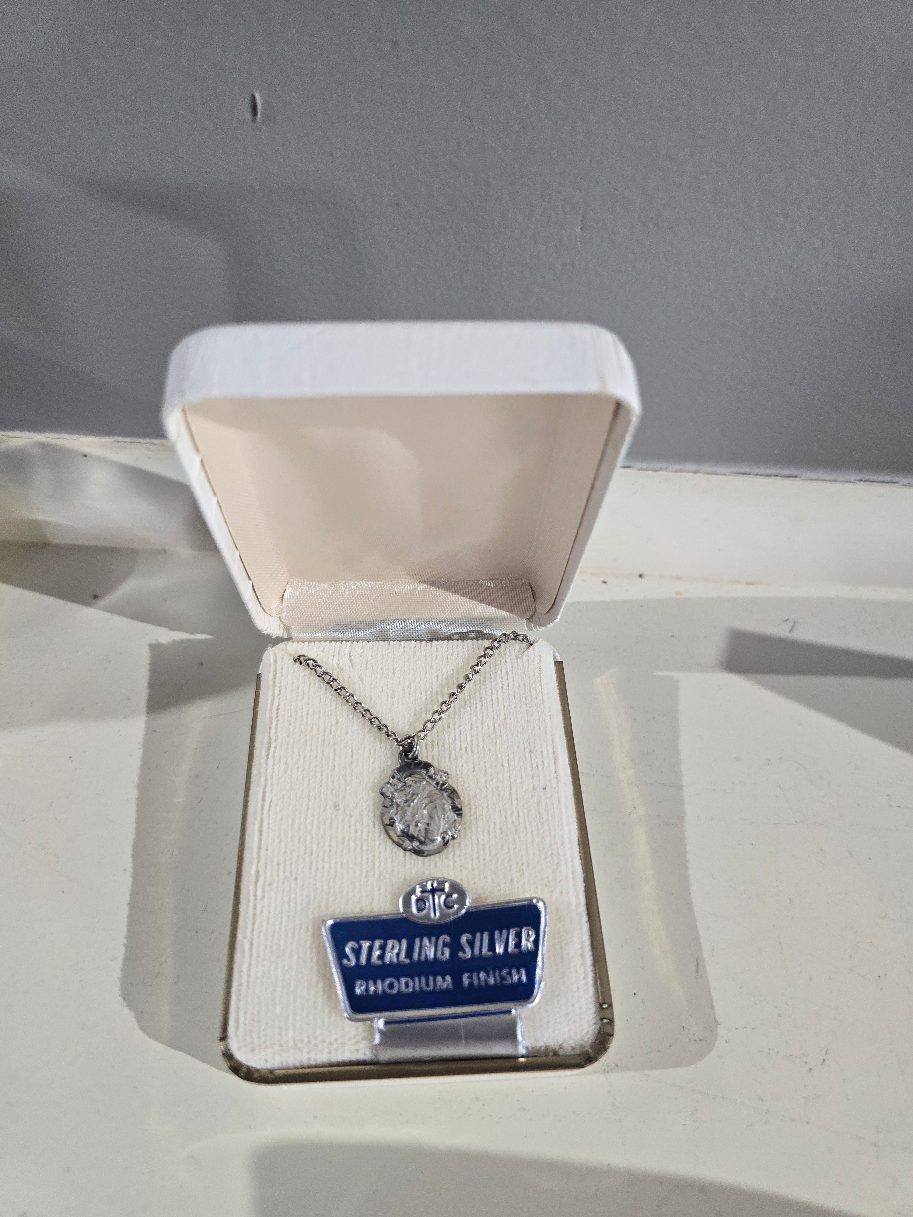 Vintage OTC Sterling Silver Rhodium Finish Miraculous Medal Necklace
