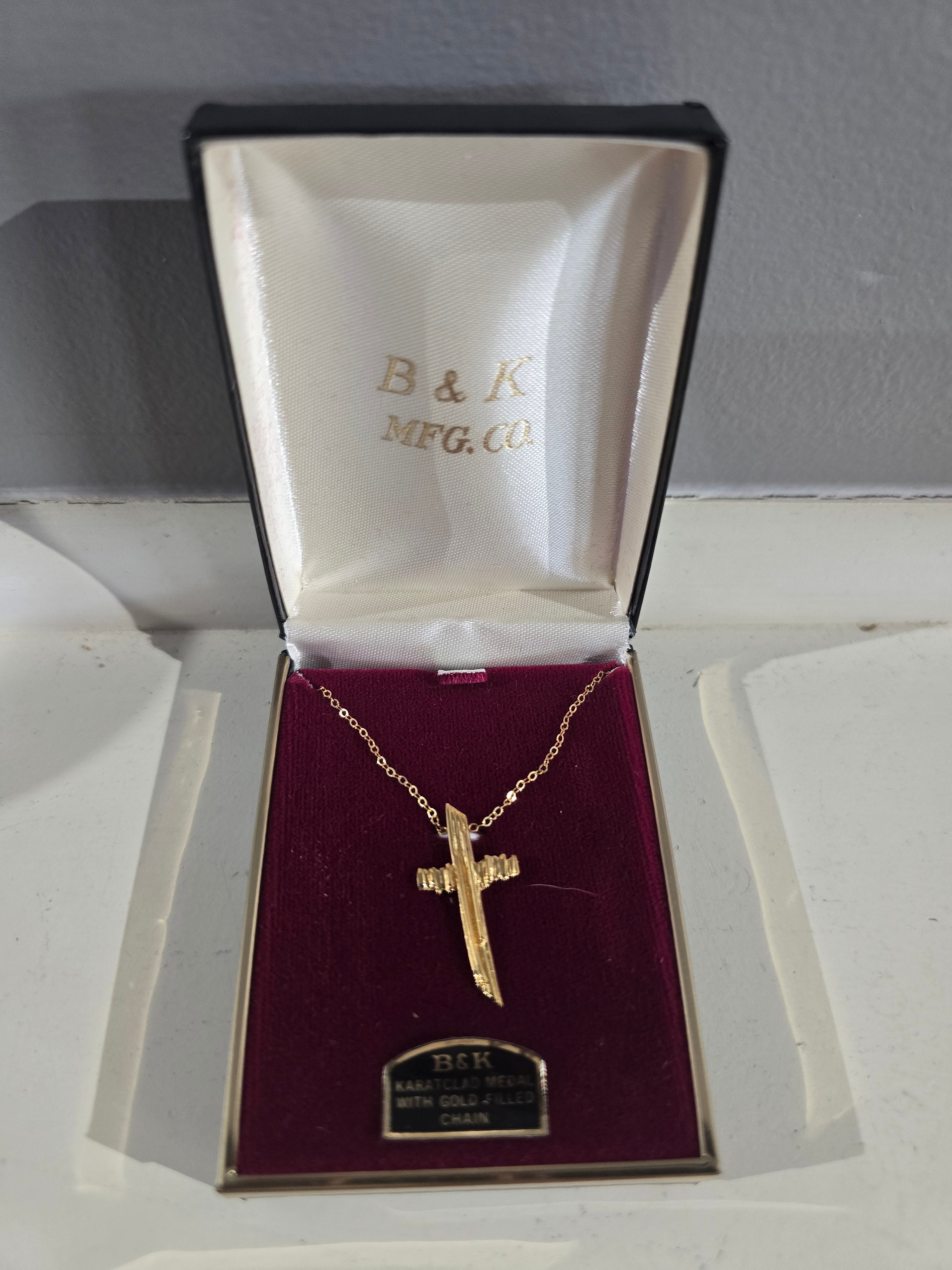 Vintage Brutalist Textured Cross Pendant Necklace