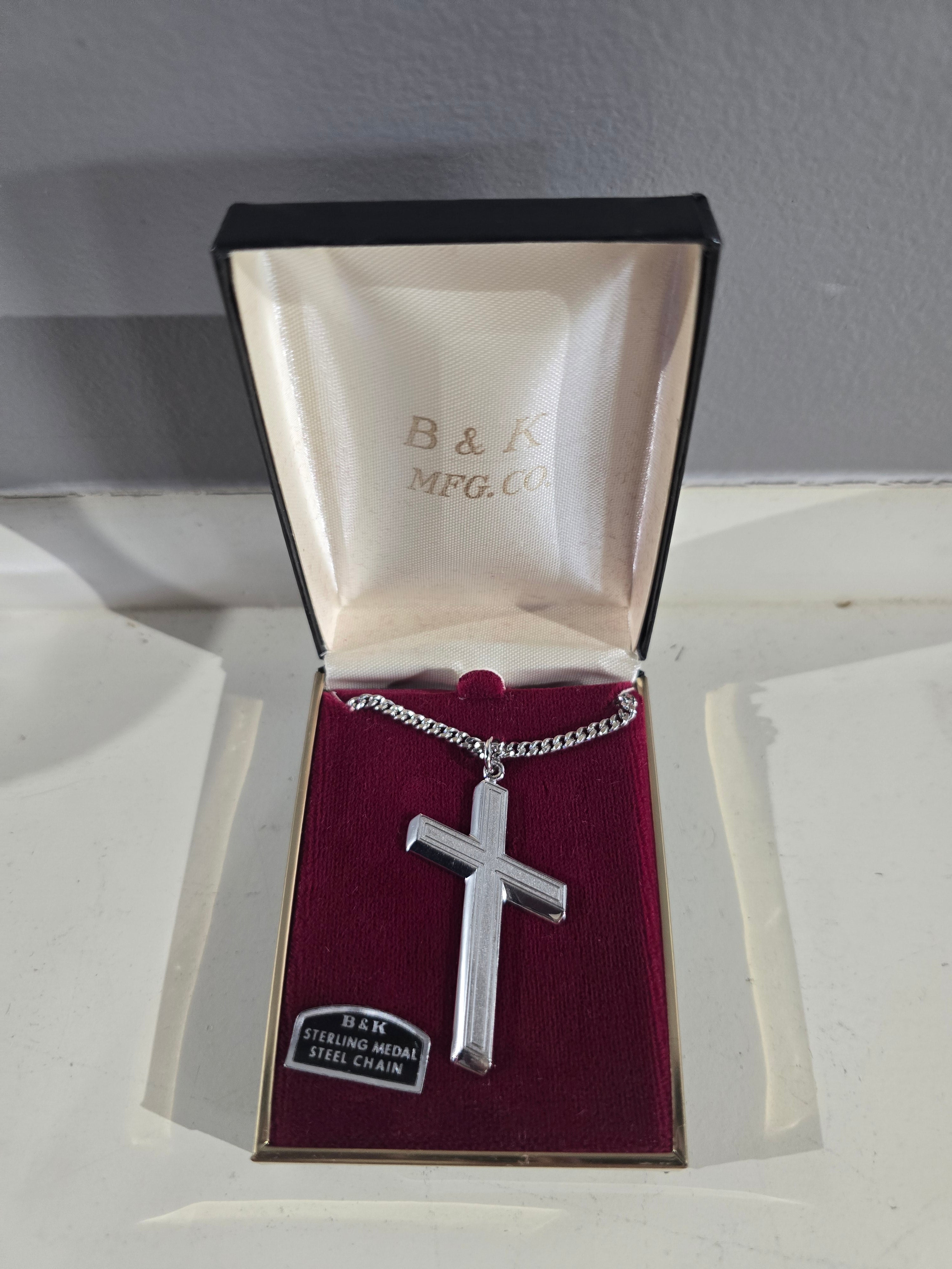 Vintage Sterling Silver Matte & Polished Panel Cross Necklace