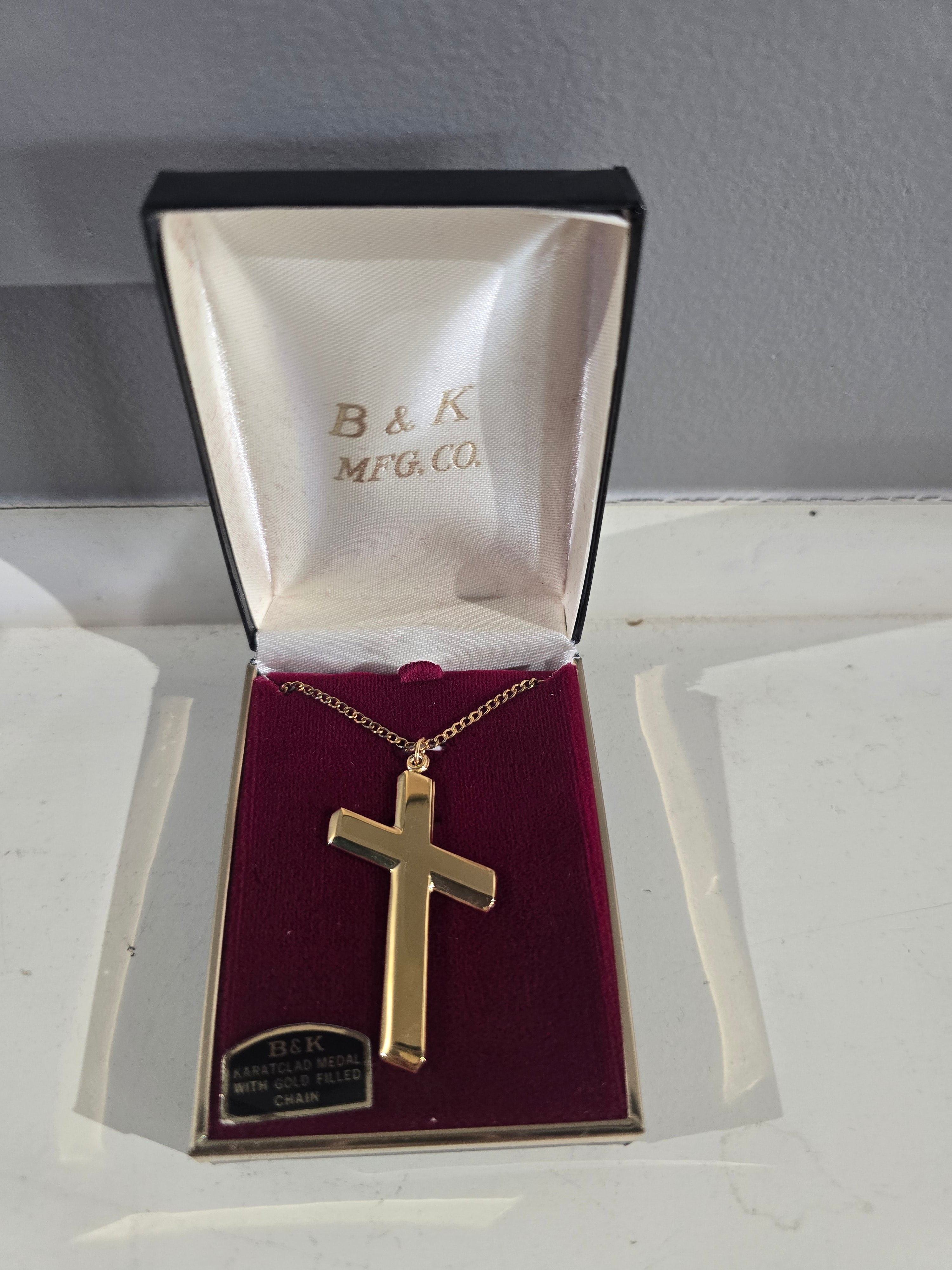Vintage High Polish Beveled Cross Gold Filled Necklace