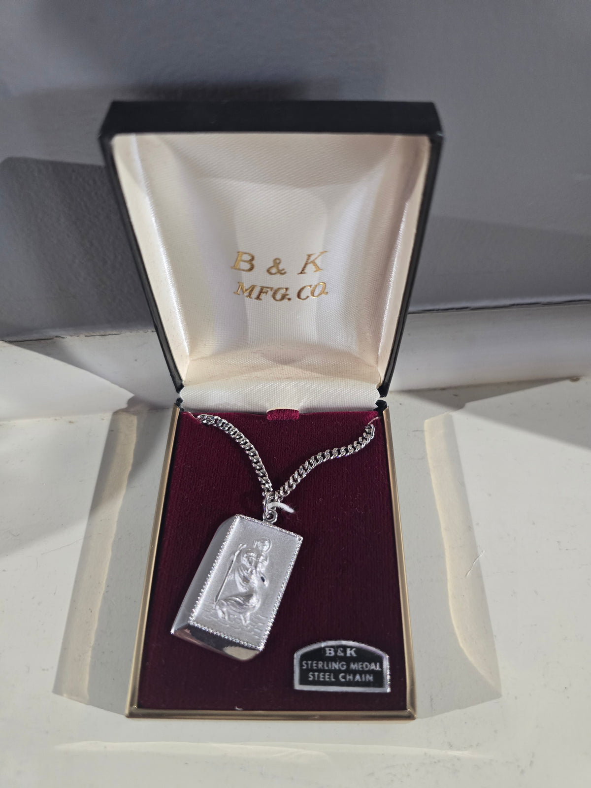Vintage Sterling Silver Saint Christopher Medal Necklace with Steel Chain