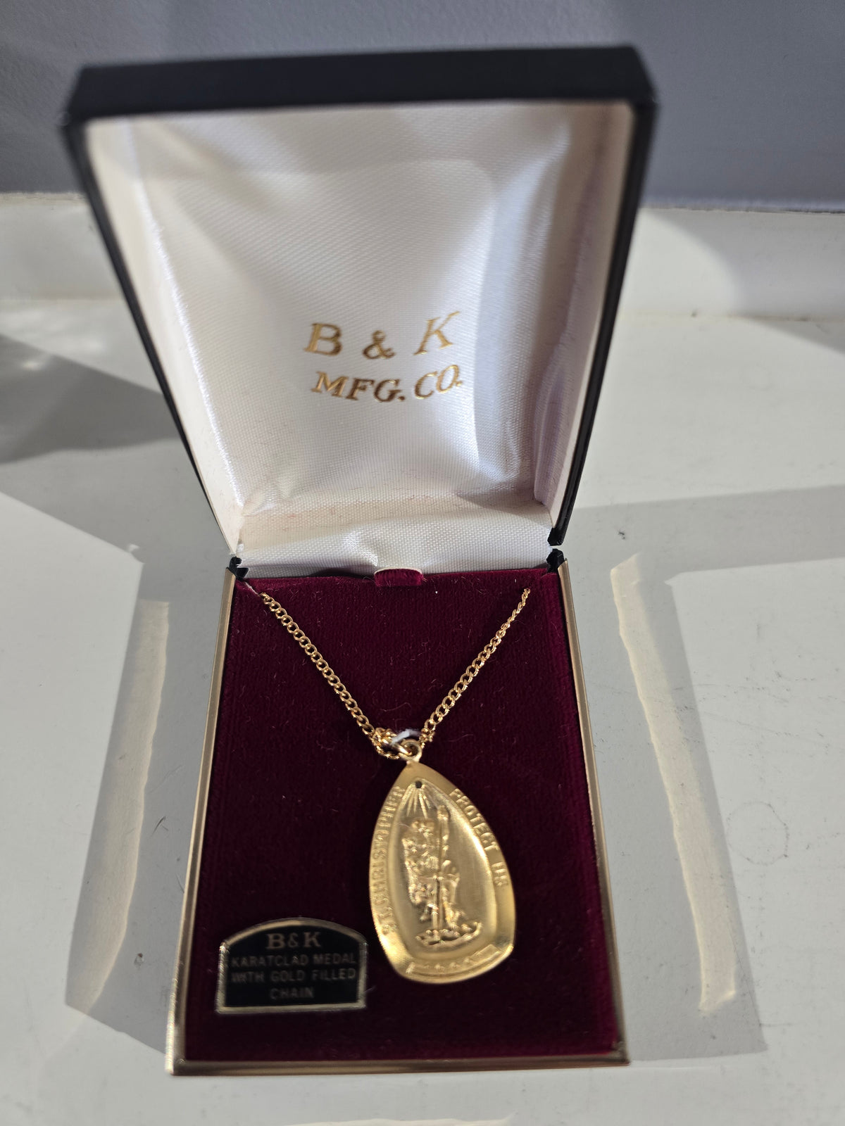 Vintage Saint Christopher Protect Us Teardrop Medal Necklace