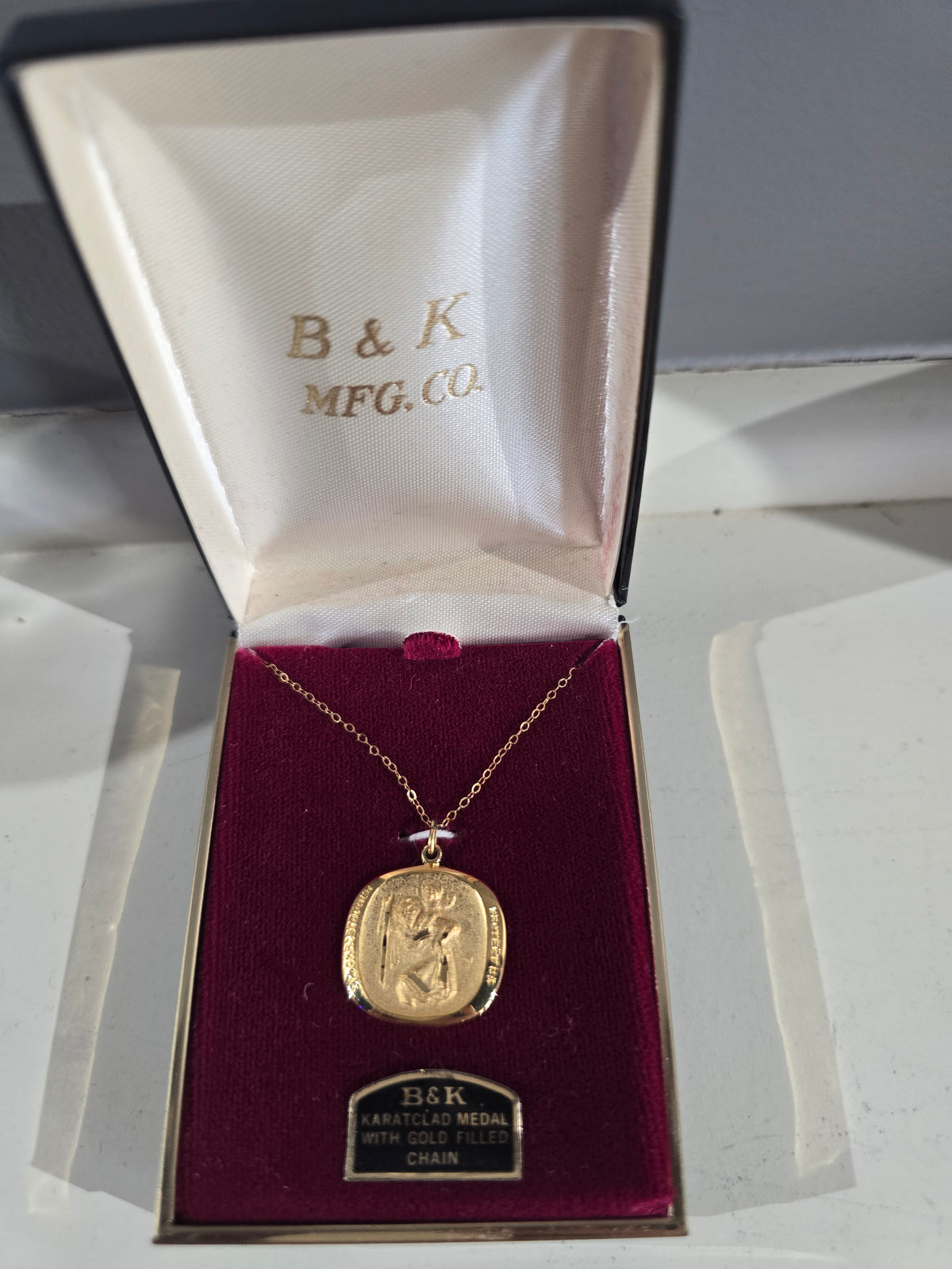 Vintage Saint Christopher Rounded Rectangular Medal Necklace