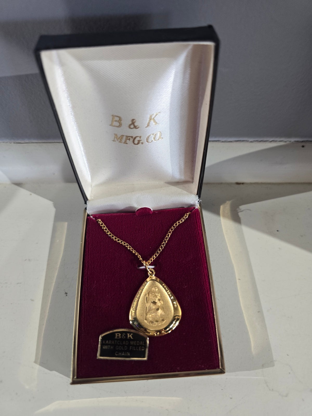 Vintage Saint Christopher Protect Me Teardrop Medal Necklace