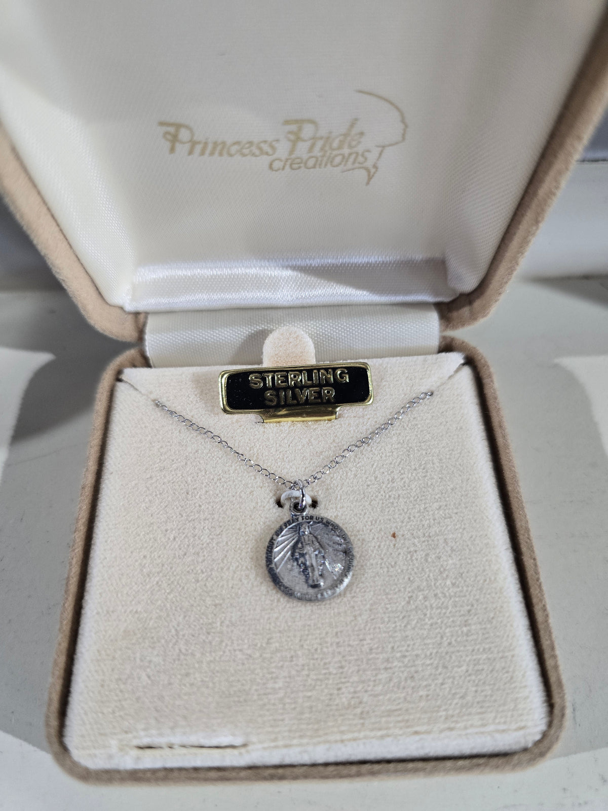Vintage Sterling Silver Miraculous Medal Necklace