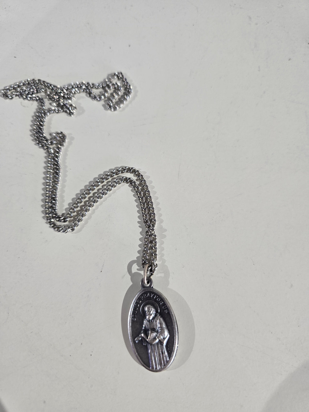 Vintage Double Sided Oval Silver Saint Christopher & Saint Jude Medal Pendant Necklace