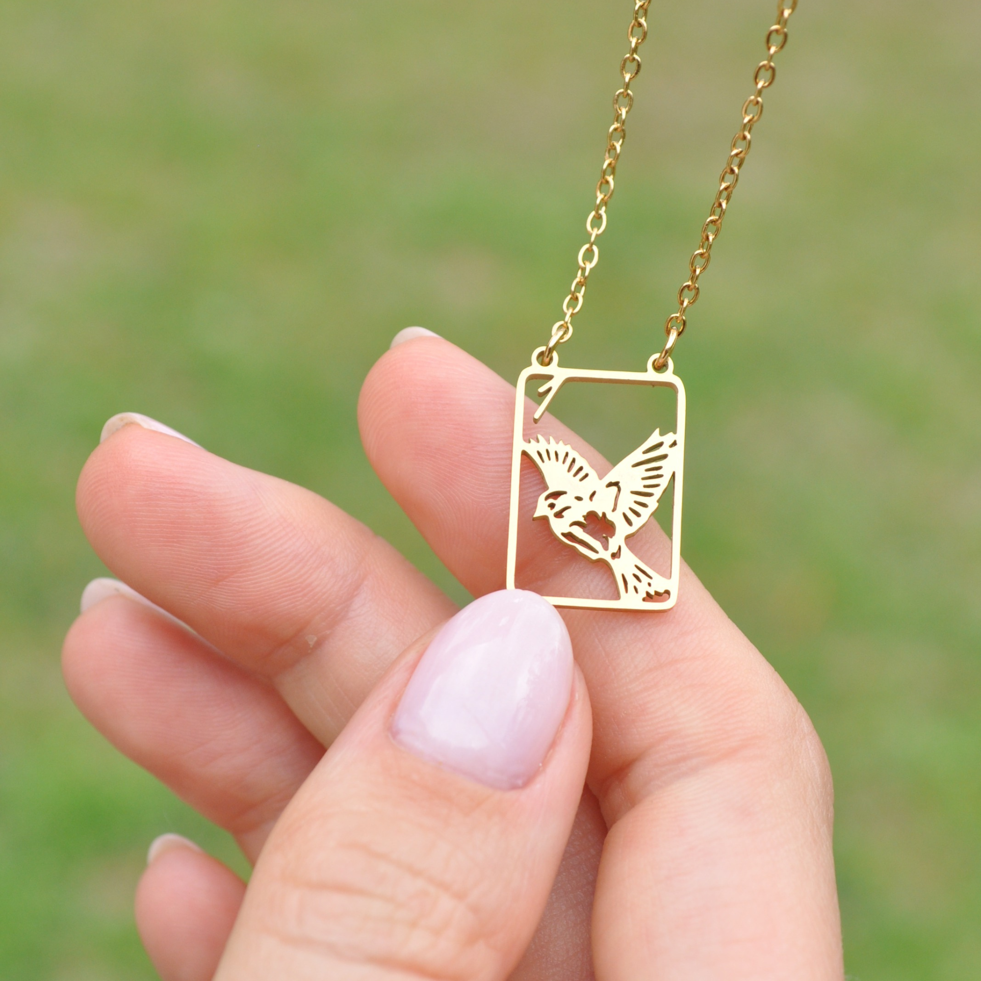 Mahjong Necklace, One Bam Bird Filigree Sparrow