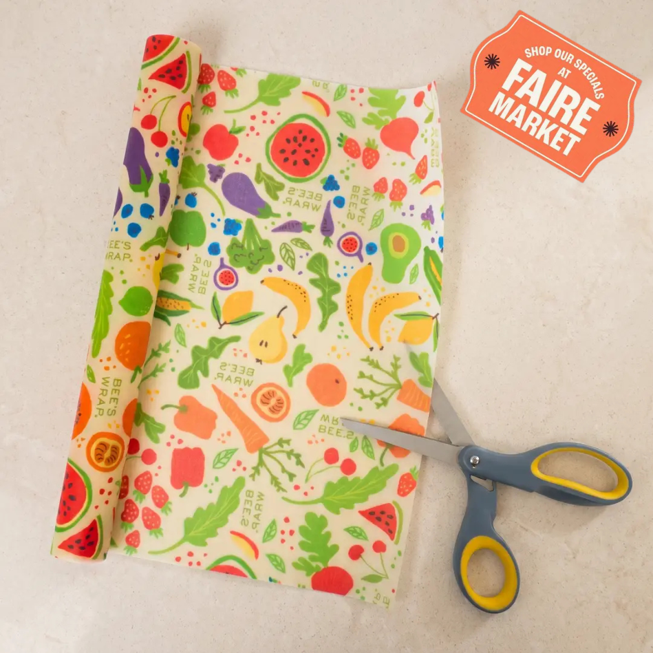 Bees Wrap Reusable Beeswax Food Wrap Roll - Garden Party