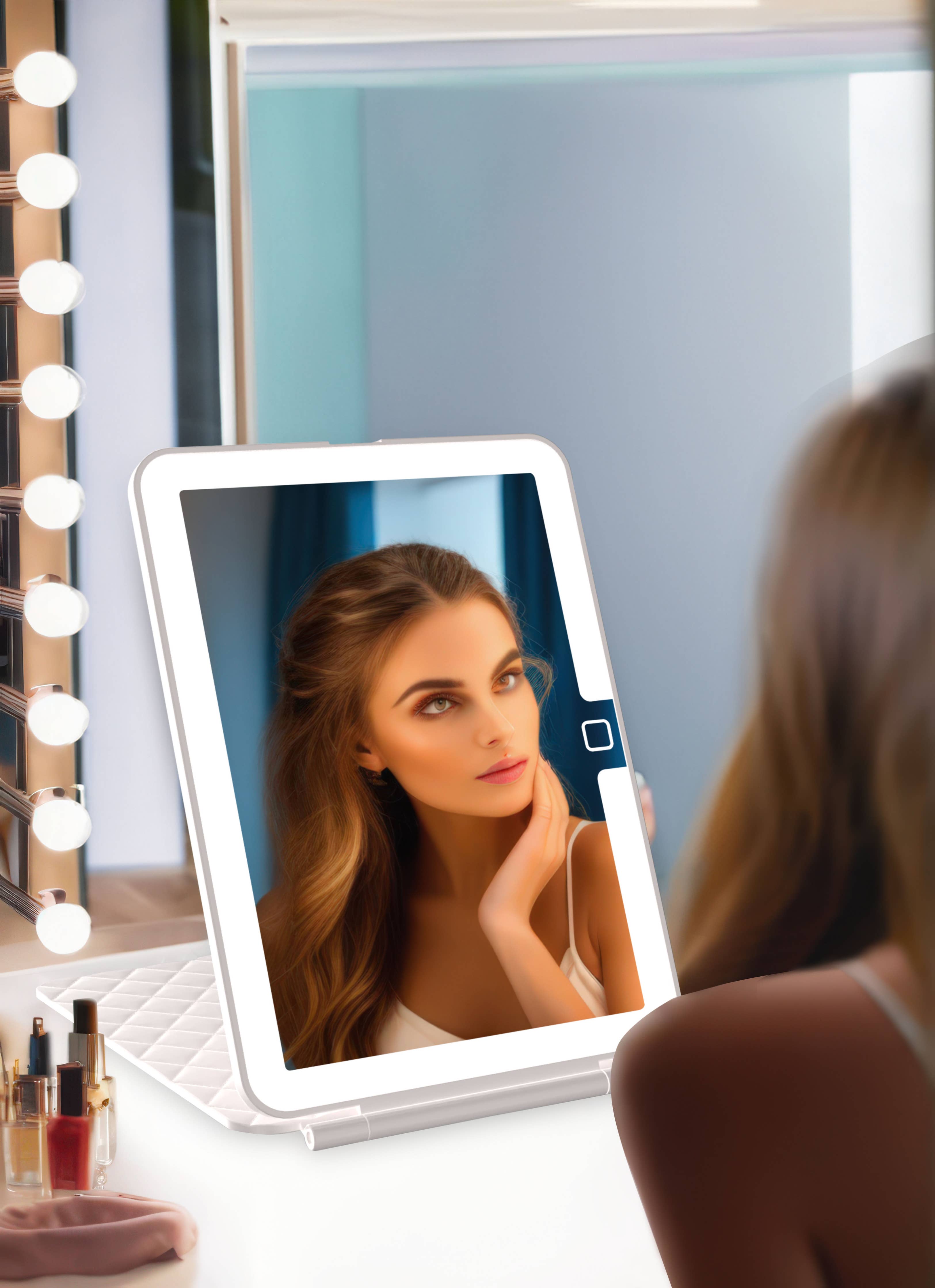 LED Vanity Travel Mirror – Touch Dimming, 3 Color Lights