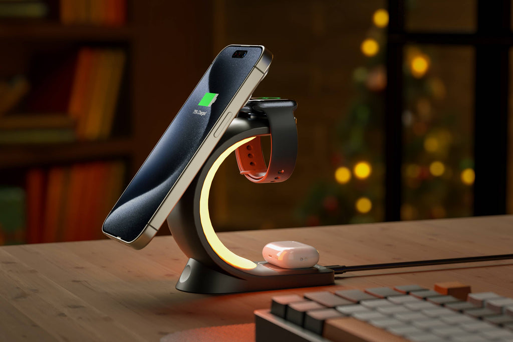 3-in-1 Charger Station w/ Night Lamp & Adapter