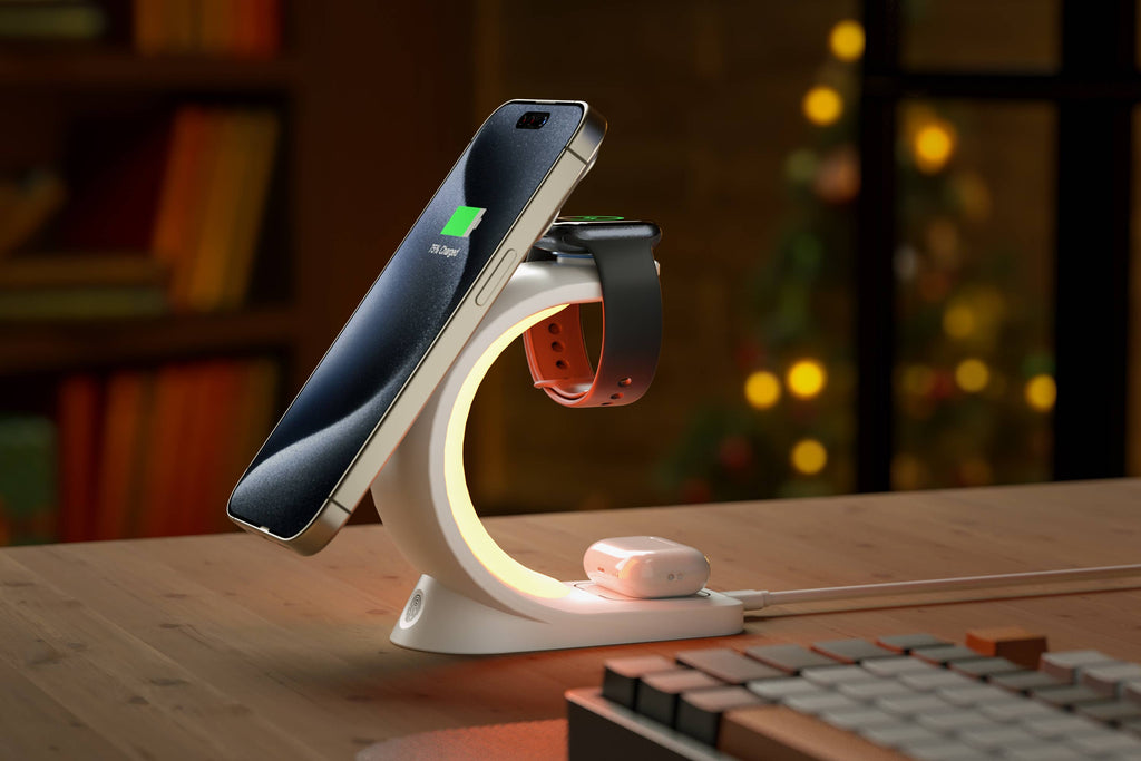 3-in-1 Charger Station w/ Night Lamp & Adapter