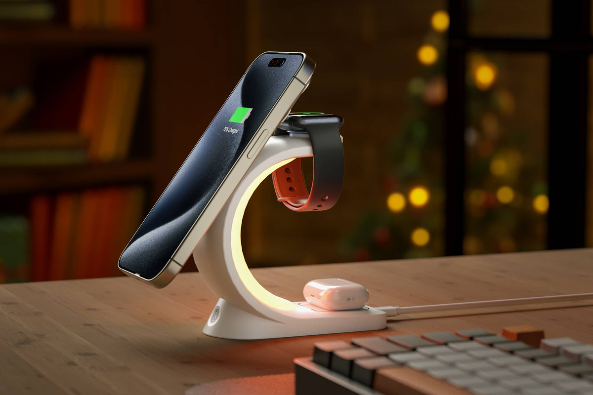 3-in-1 Charger Station w/ Night Lamp & Adapter