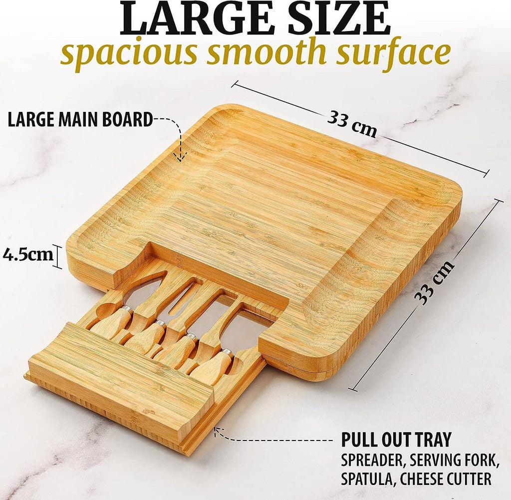 Bamboo Cheese Board with Cutlery & Drawer