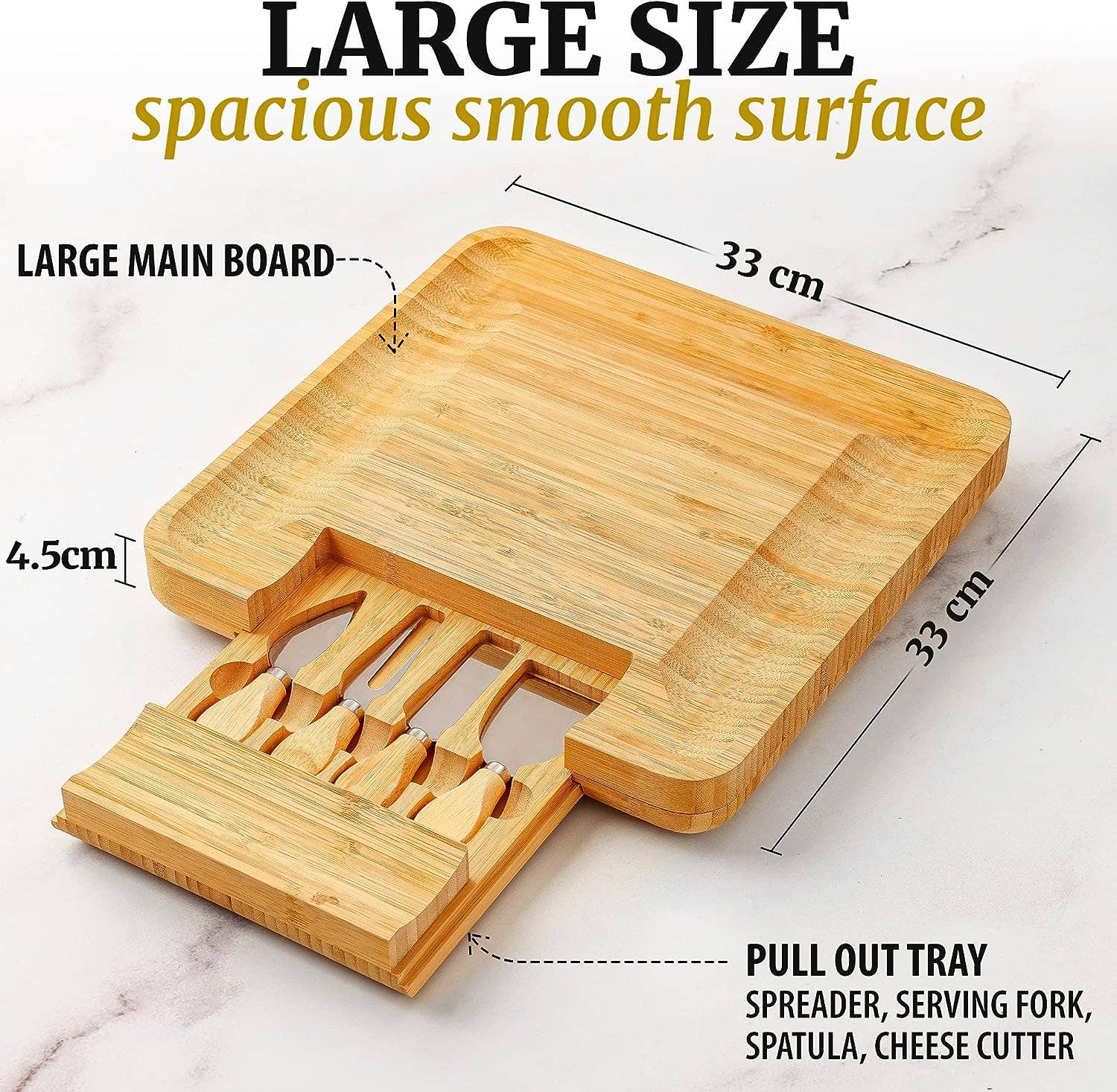 Bamboo Cheese Board with Cutlery & Drawer