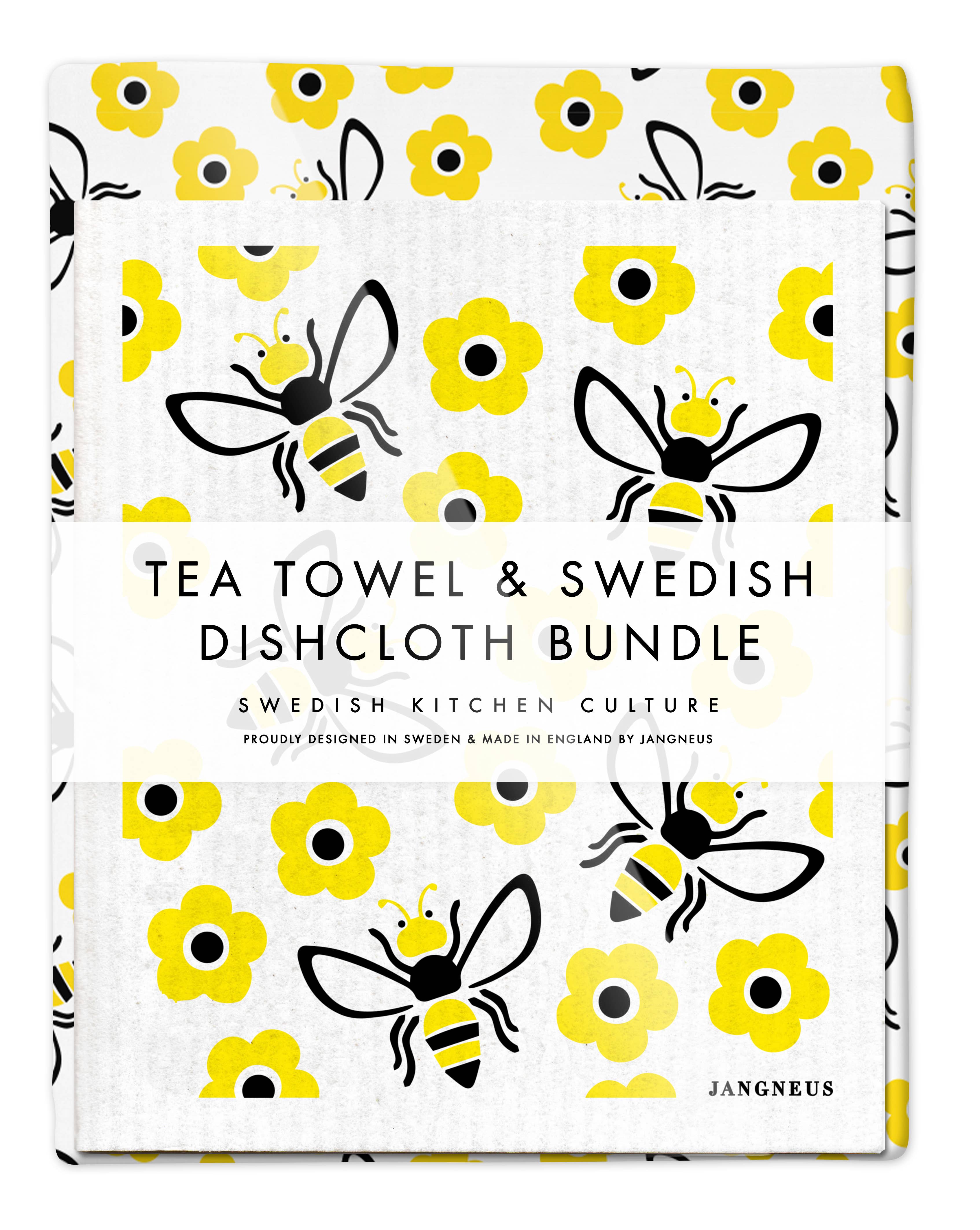 Swedish Dishcloth & Tea Towel Bundle - Bees - Yellow