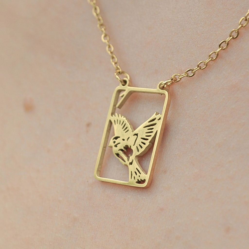 Mahjong Necklace, One Bam Bird Filigree Sparrow