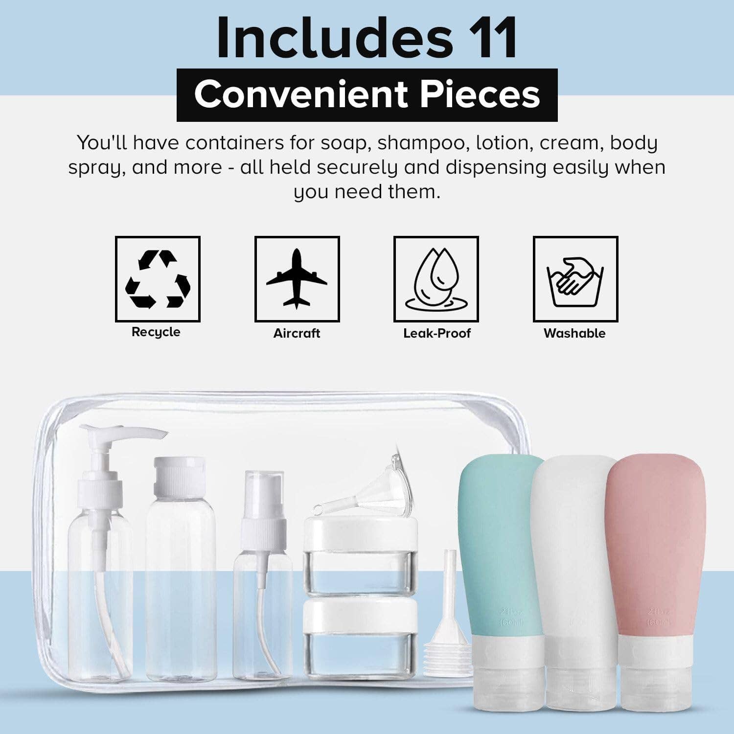 11-Piece Travel Bottle Set for Toiletries - Pastel