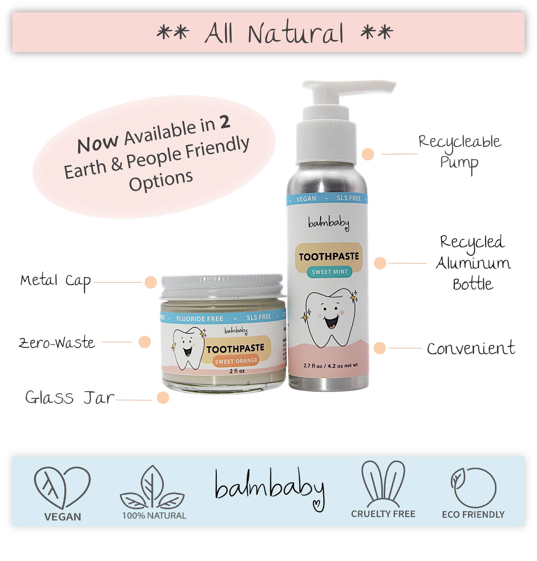 Balm Baby -  All Natural Kids Toothpaste - w/ Pump