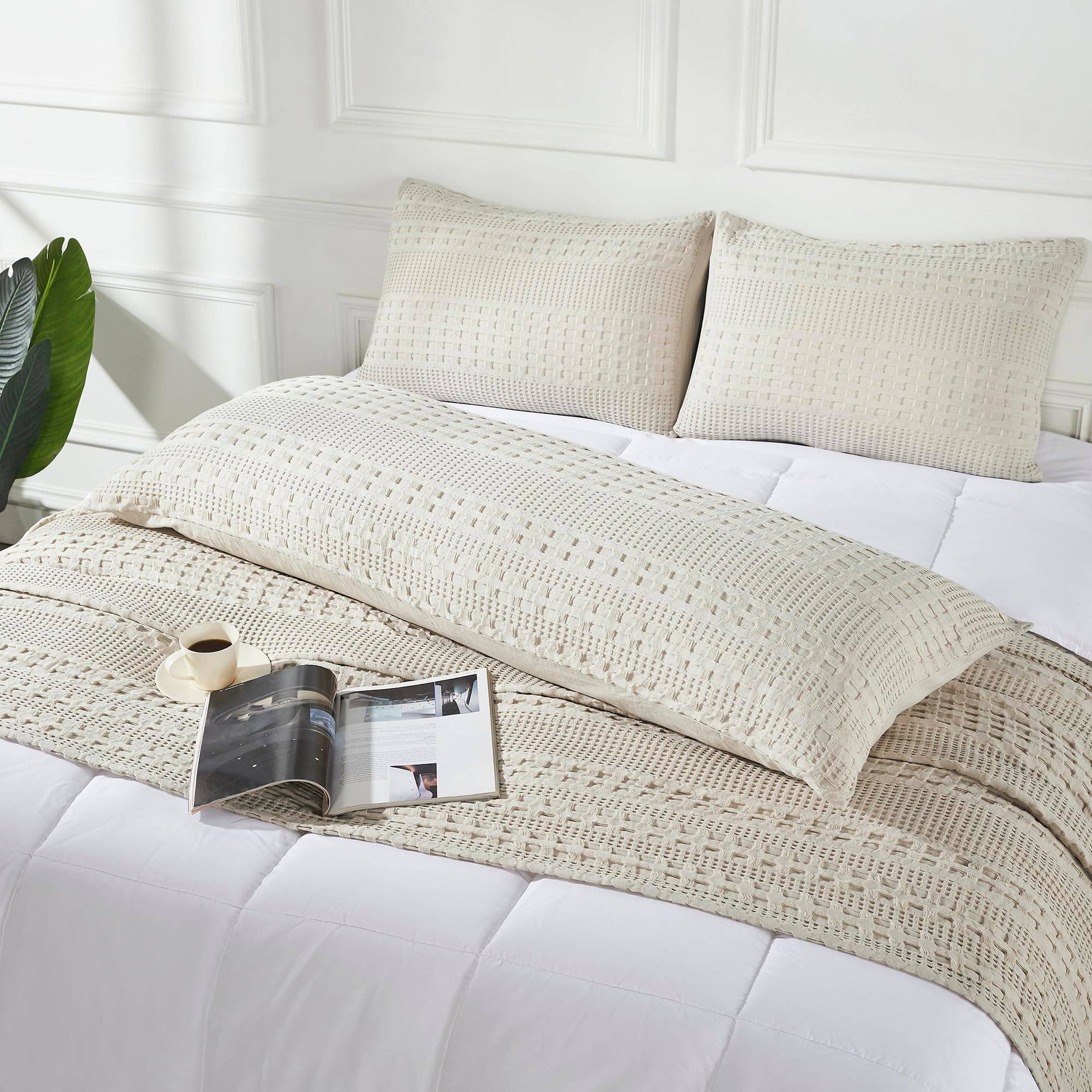 VHC Brands Waffle Weave Natural Body Pillow Cover, 20x54 - Farmhouse Boho Decorative Throw Pillow Sham