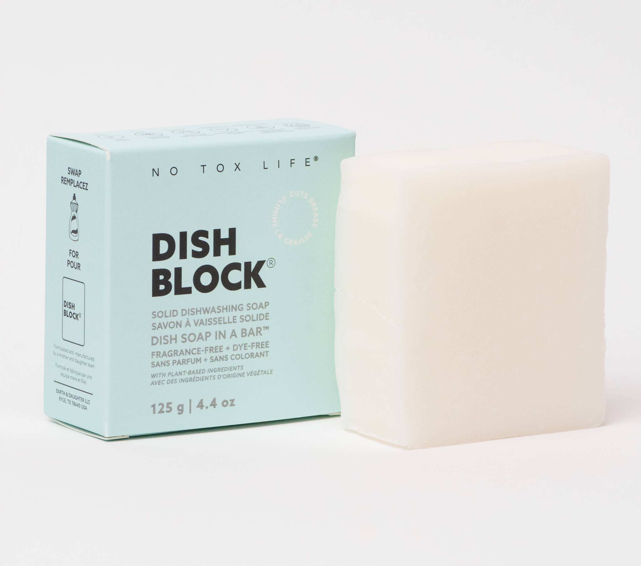 DISH BLOCK® solid dish soap 4.4oz | 125g Fragrance Free - No Tox Life