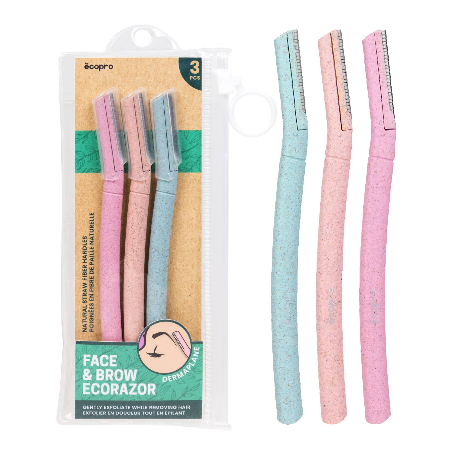 EcoPro Face & Brow Ecorazor with travel pouch - 3pcs/pk