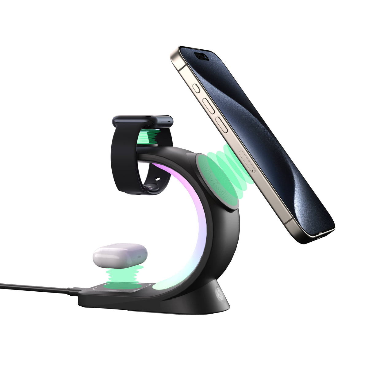 3-in-1 Charger Station w/ Night Lamp & Adapter