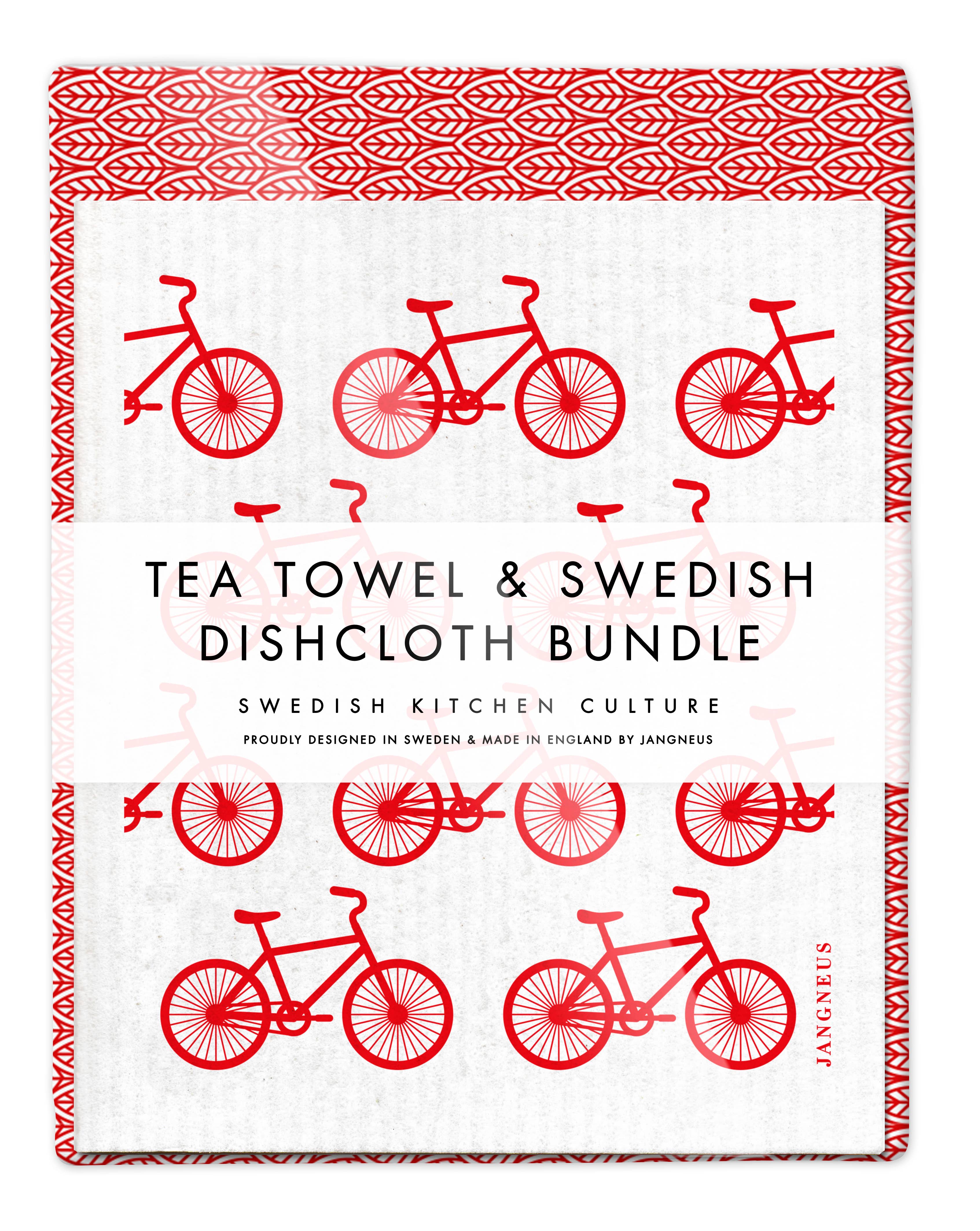Swedish Dishcloth & Tea Towel Bundle - Bikes - Red