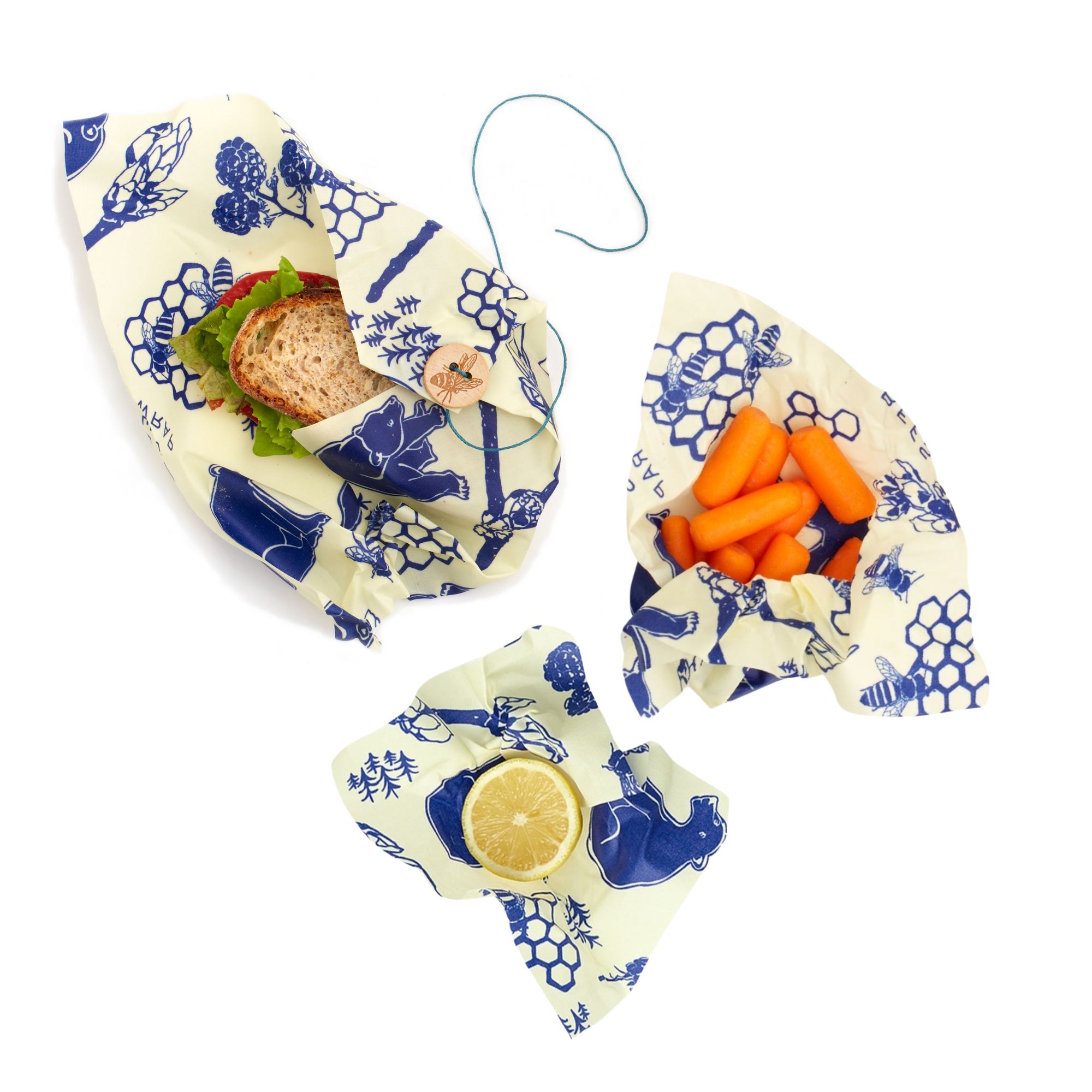 Lunch 3 Pack Beeswax Food Wrap - Bees & Bears Print