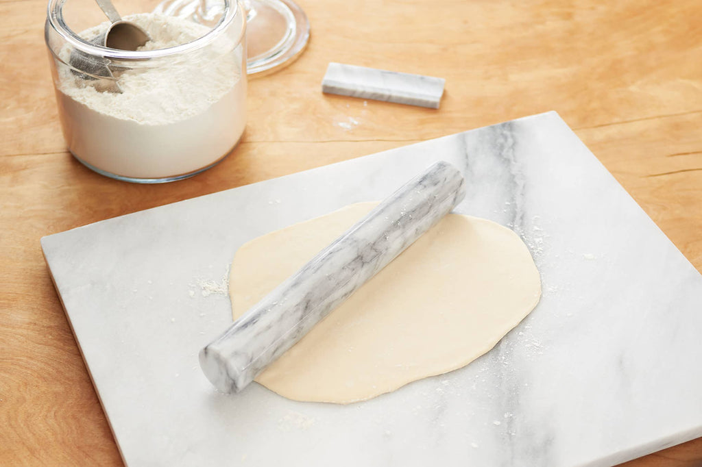 Fox Run Marble French Rolling Pin with Base, White, 11"