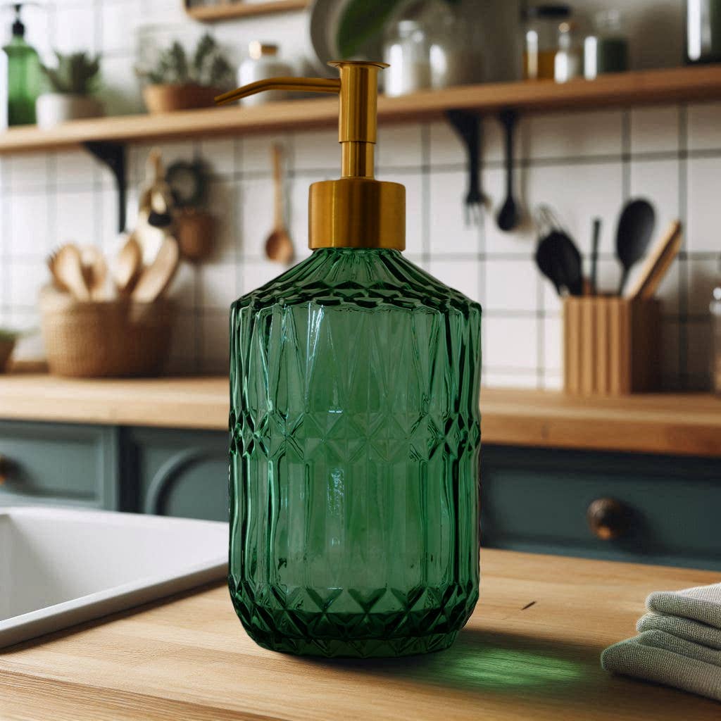 Slim Pump Crystalline Pattern Glass Liquid Soap Dispenser