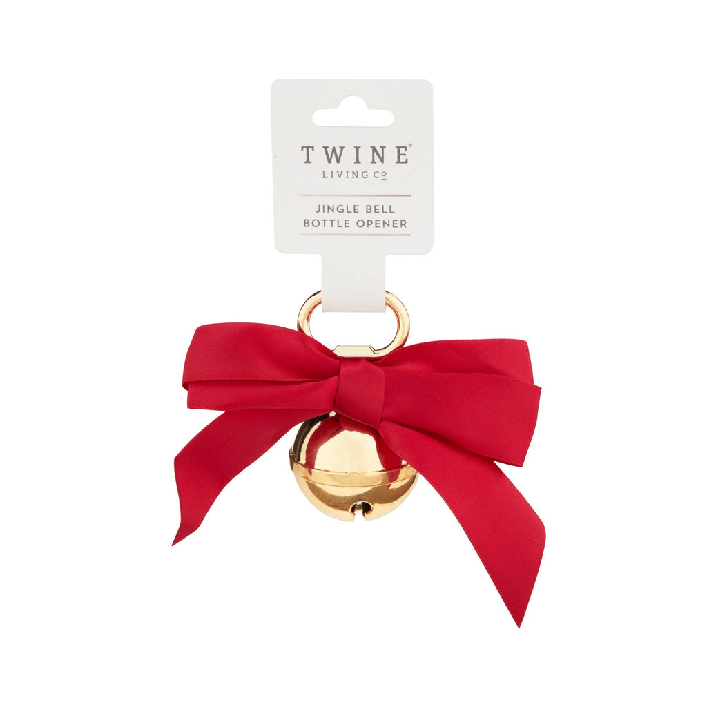 Gold Plated Metal Jingle Bell Beer Bottle Opener with Ribbon