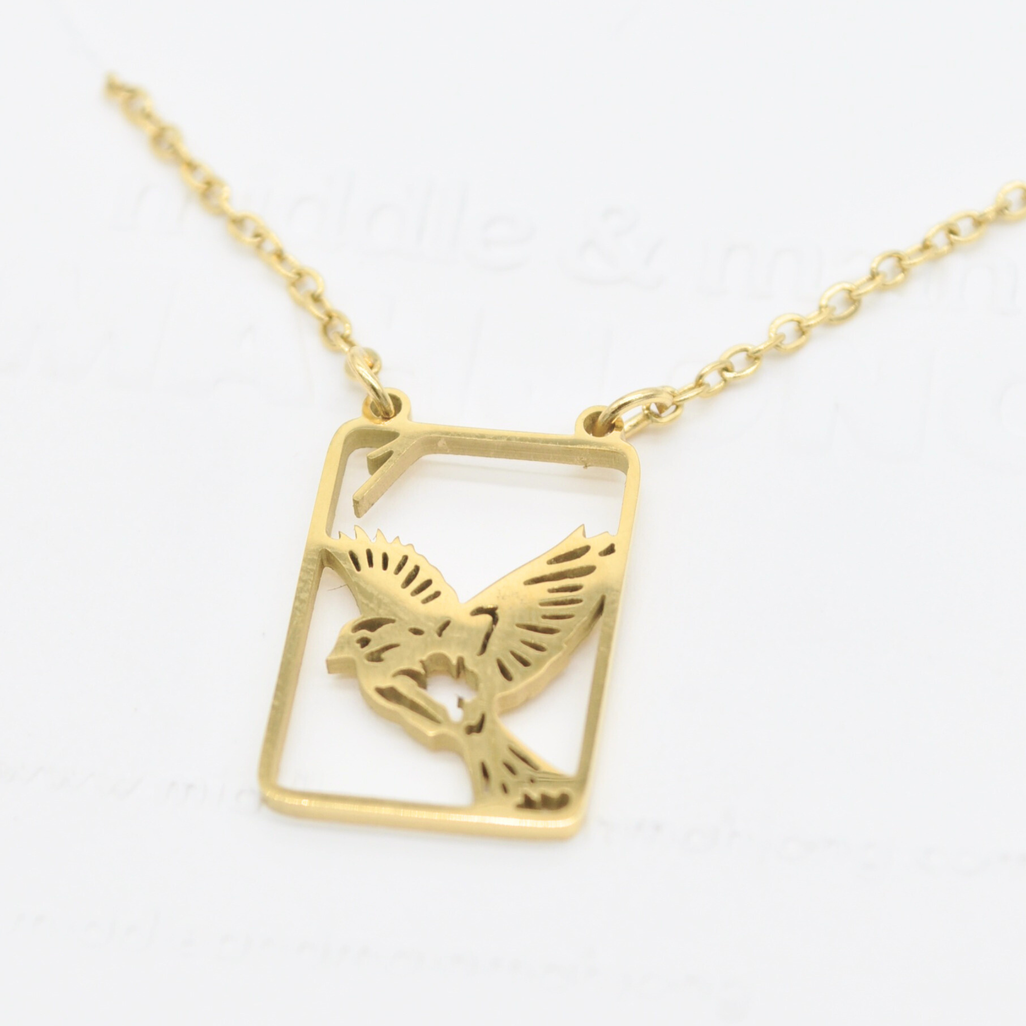 Mahjong Necklace, One Bam Bird Filigree Sparrow