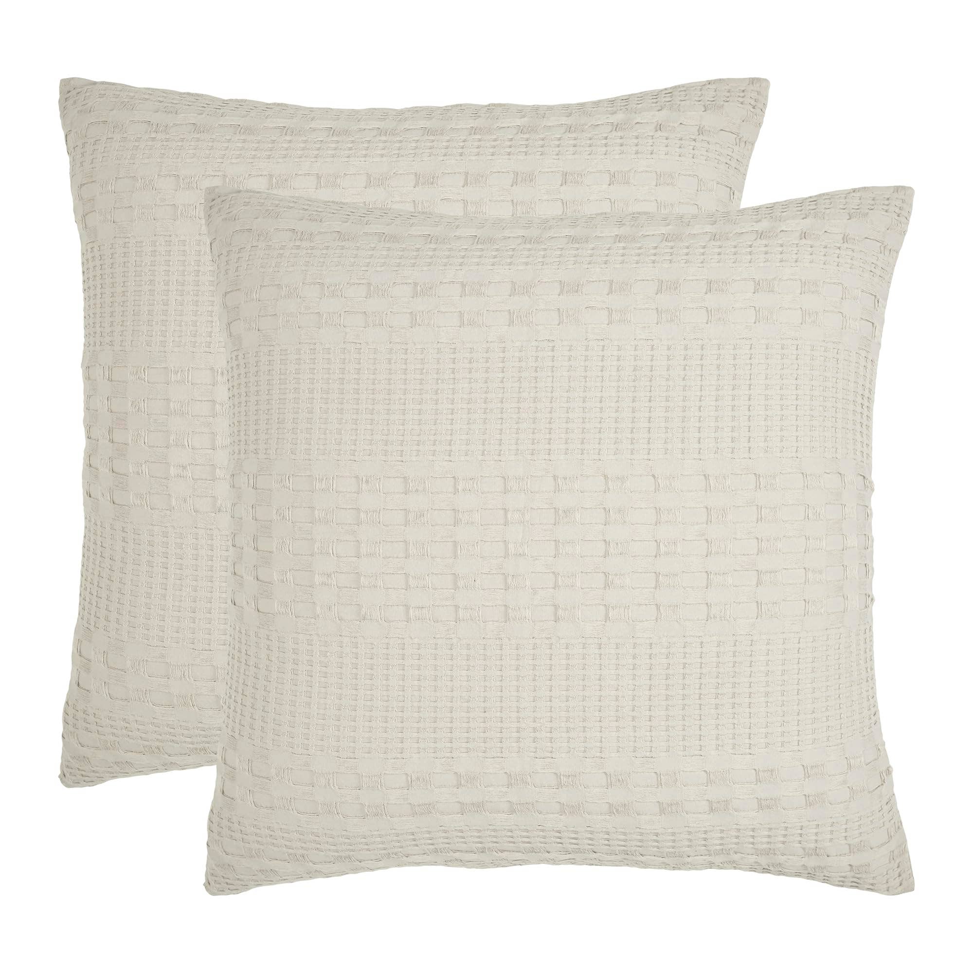 VHC Brands Waffle Weave Natural Pillow Covers 24x24 (Set of 2) - Farmhouse Boho Decorative Throw Pillow Shams for Bedroom & Living Room Decor