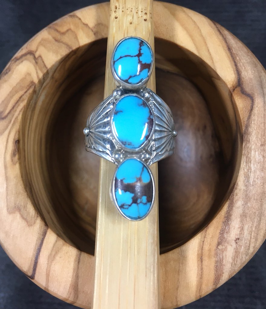 Genuine Turquoise 3 Stone Ring
