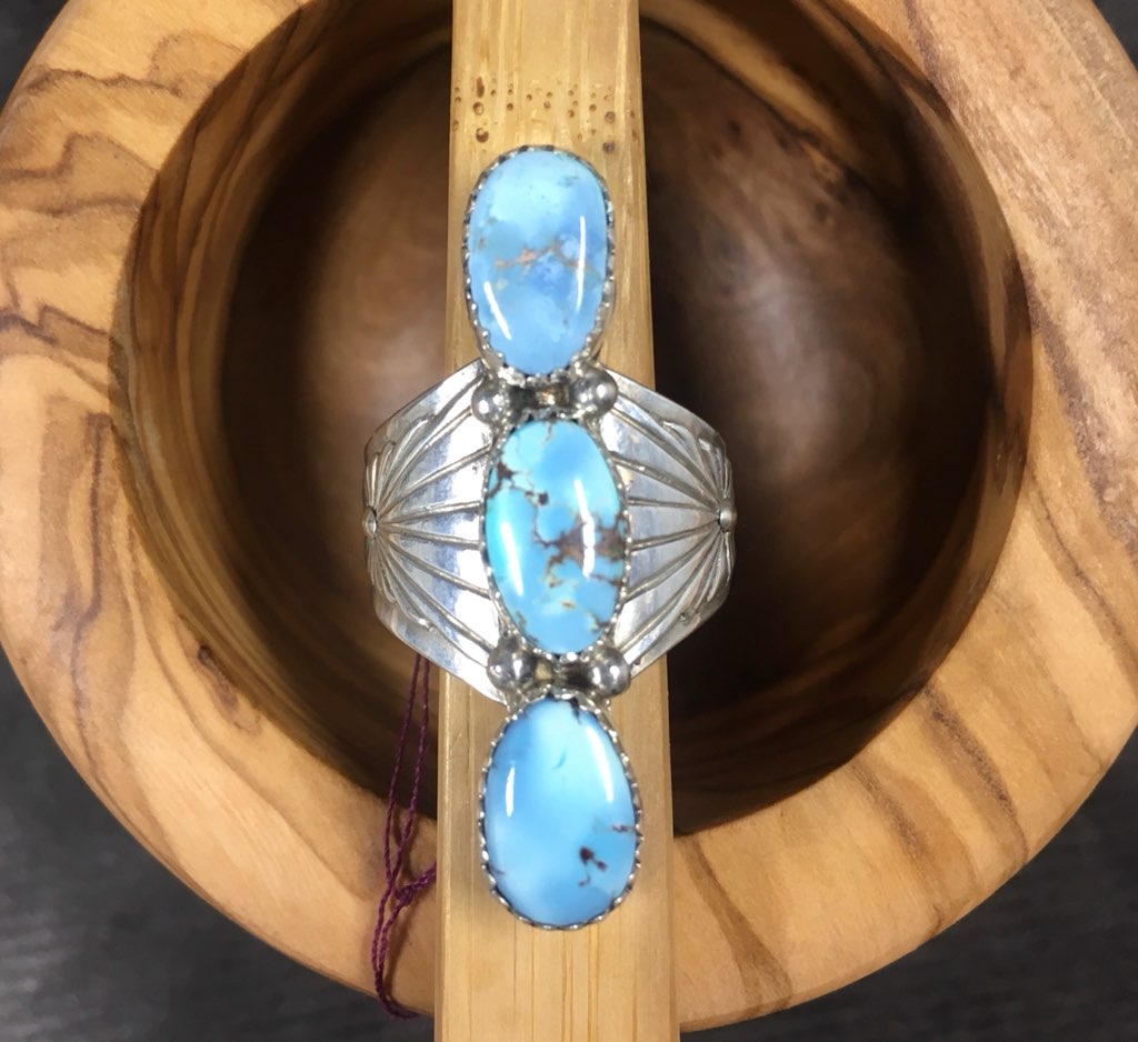 Genuine Turquoise Blue 3 Stone Ring