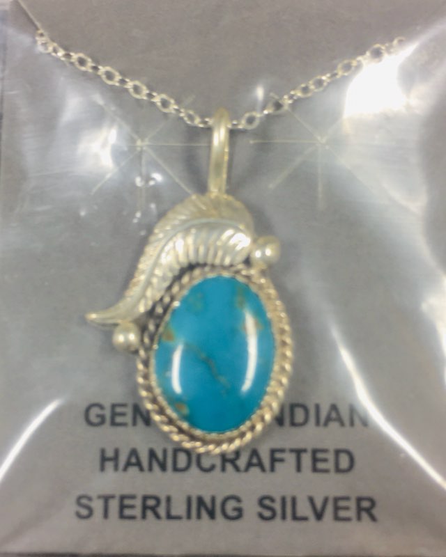 Genuine Turquoise Necklace with Floral Silver