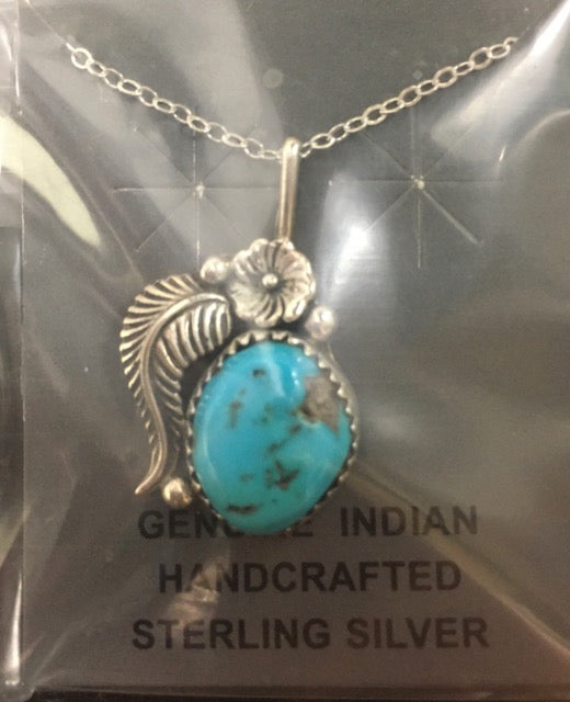 Genuine Turquoise Necklace with Floral Silver