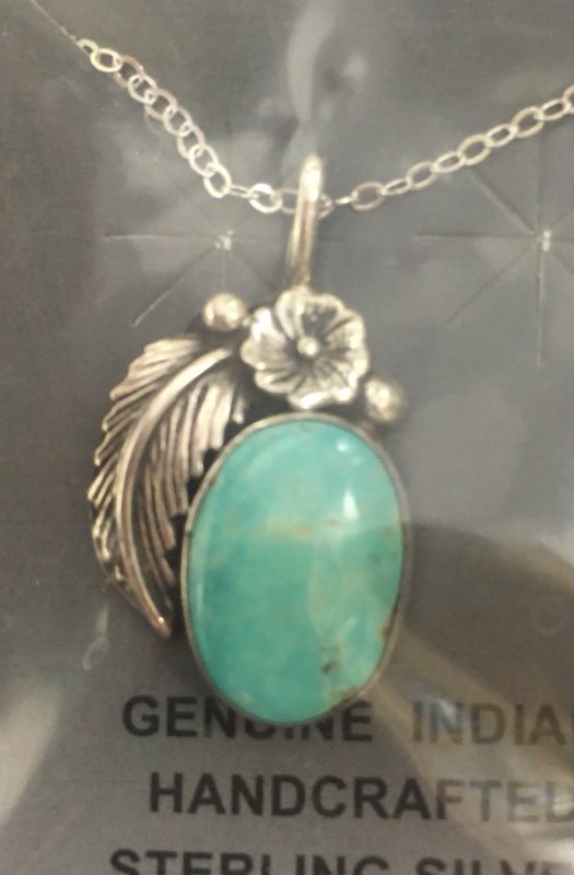 Genuine Turquoise Necklace with Floral Silver