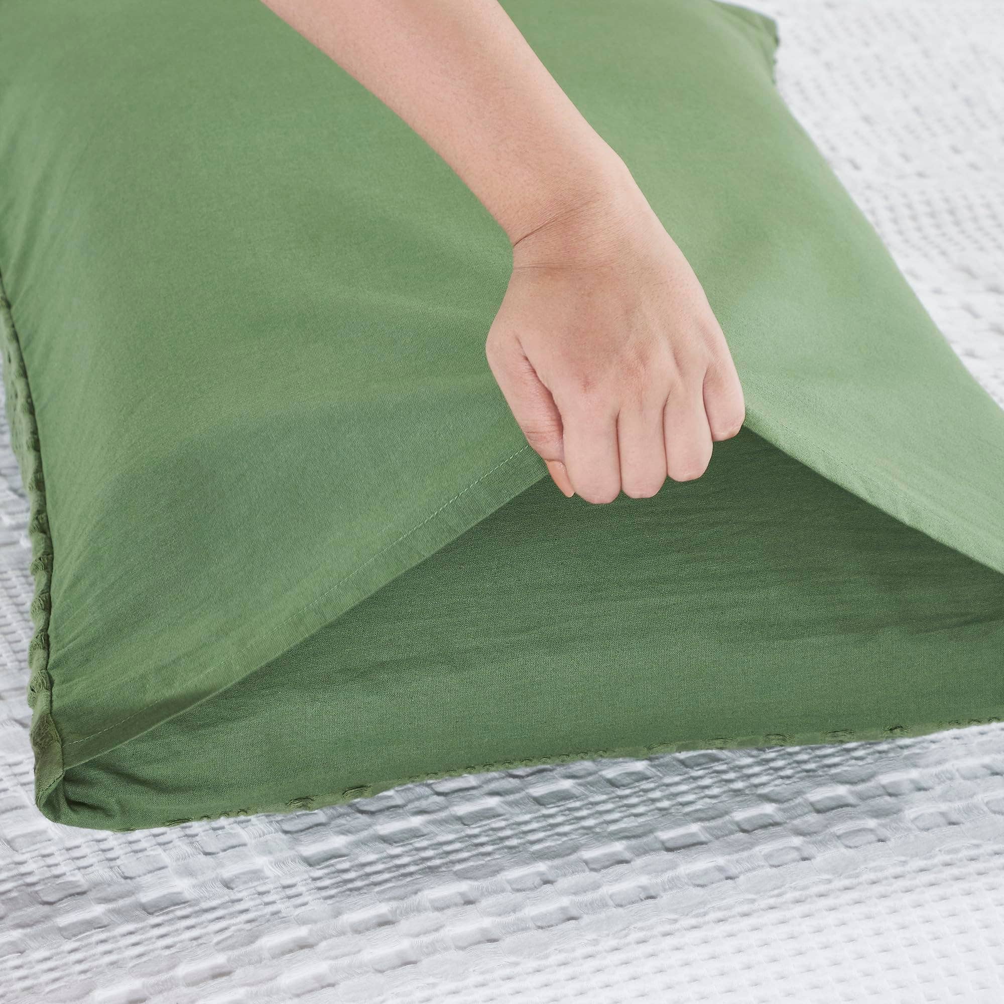 VHC Brands Waffle Weave Olive Green Standard Shams (Set of 2) 20x26 - Farmhouse & Boho Decorative Pillow Covers for Bedroom Decor