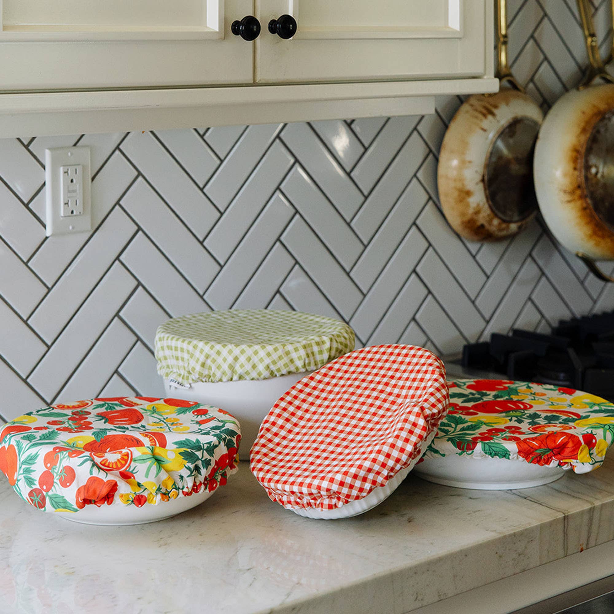 Tomato Vine Reusable Fabric Bowl Cover Set