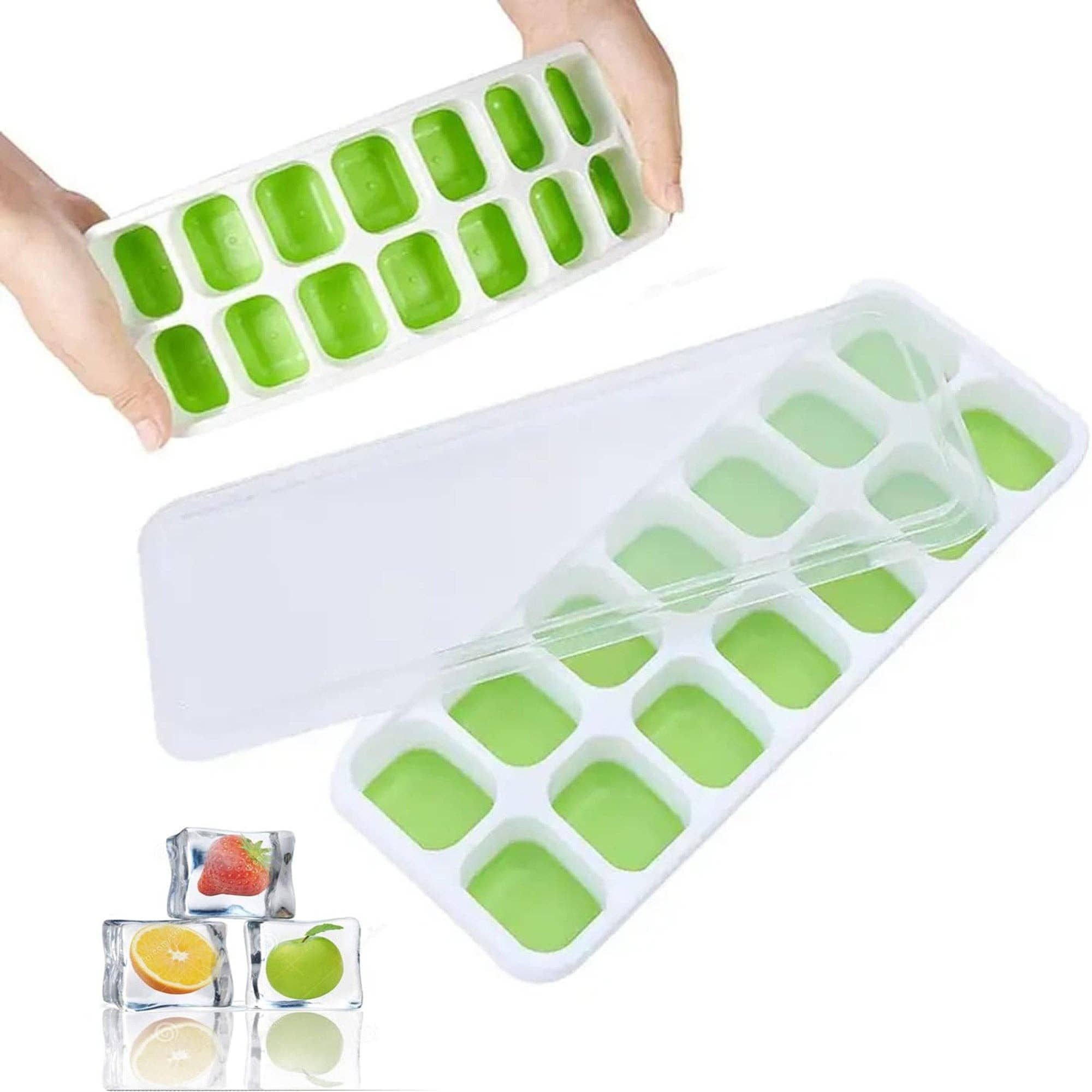2 Pack Silicone stackable Ice Cube Trays - (White+Green)