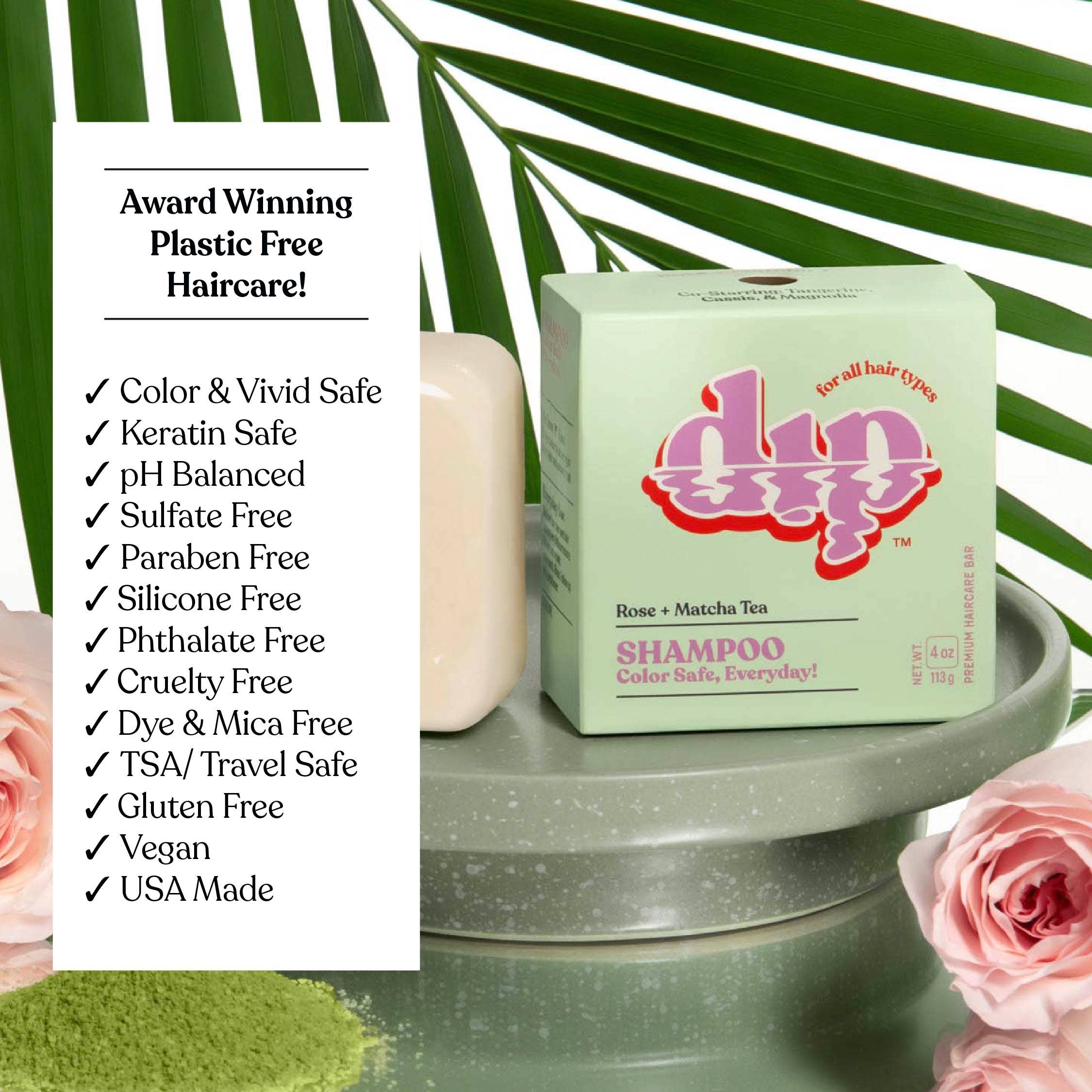 Dip Shampoo Bar: Color Safe, Everyday - Rose & Matcha Tea