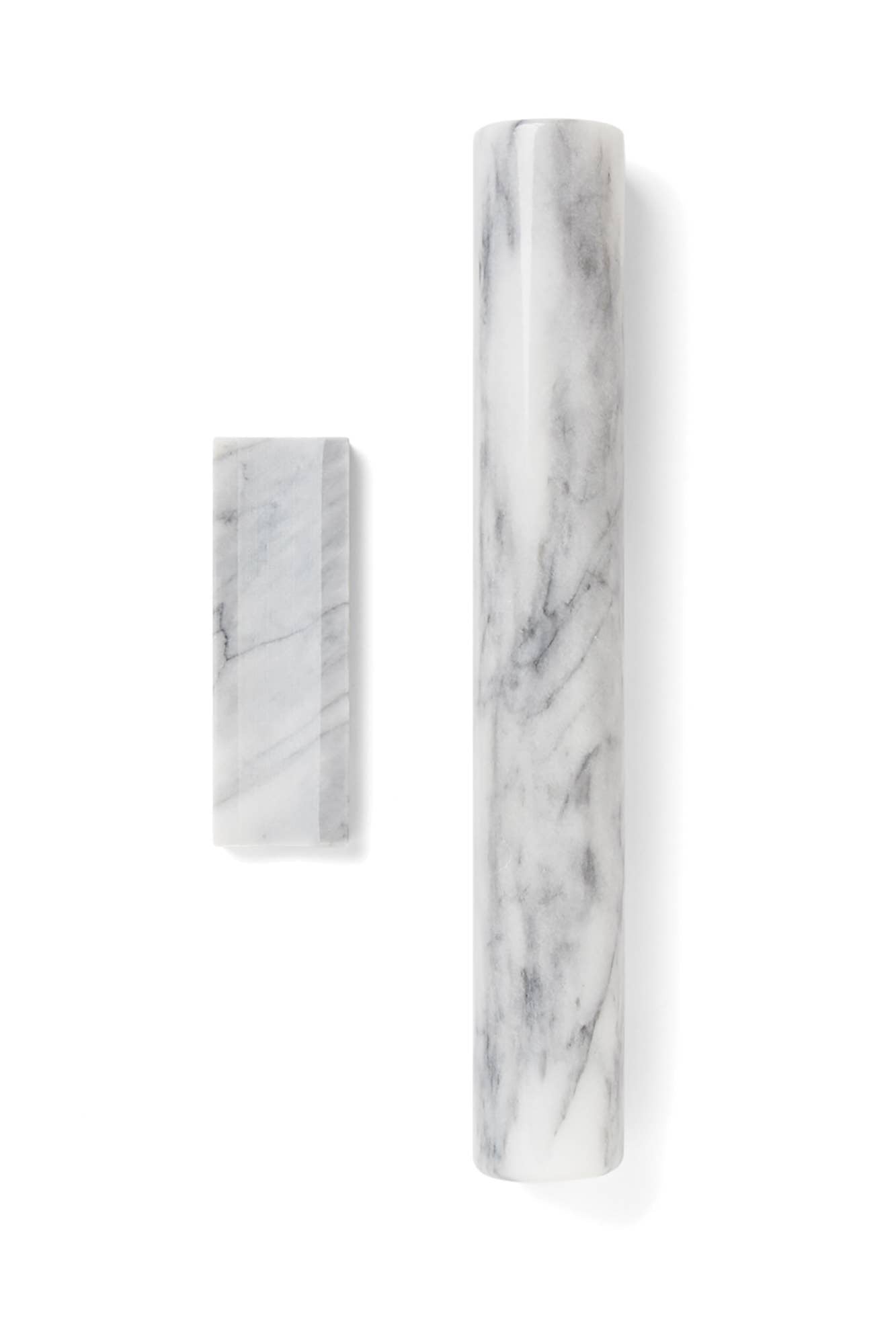 Fox Run Marble French Rolling Pin with Base, White, 11"